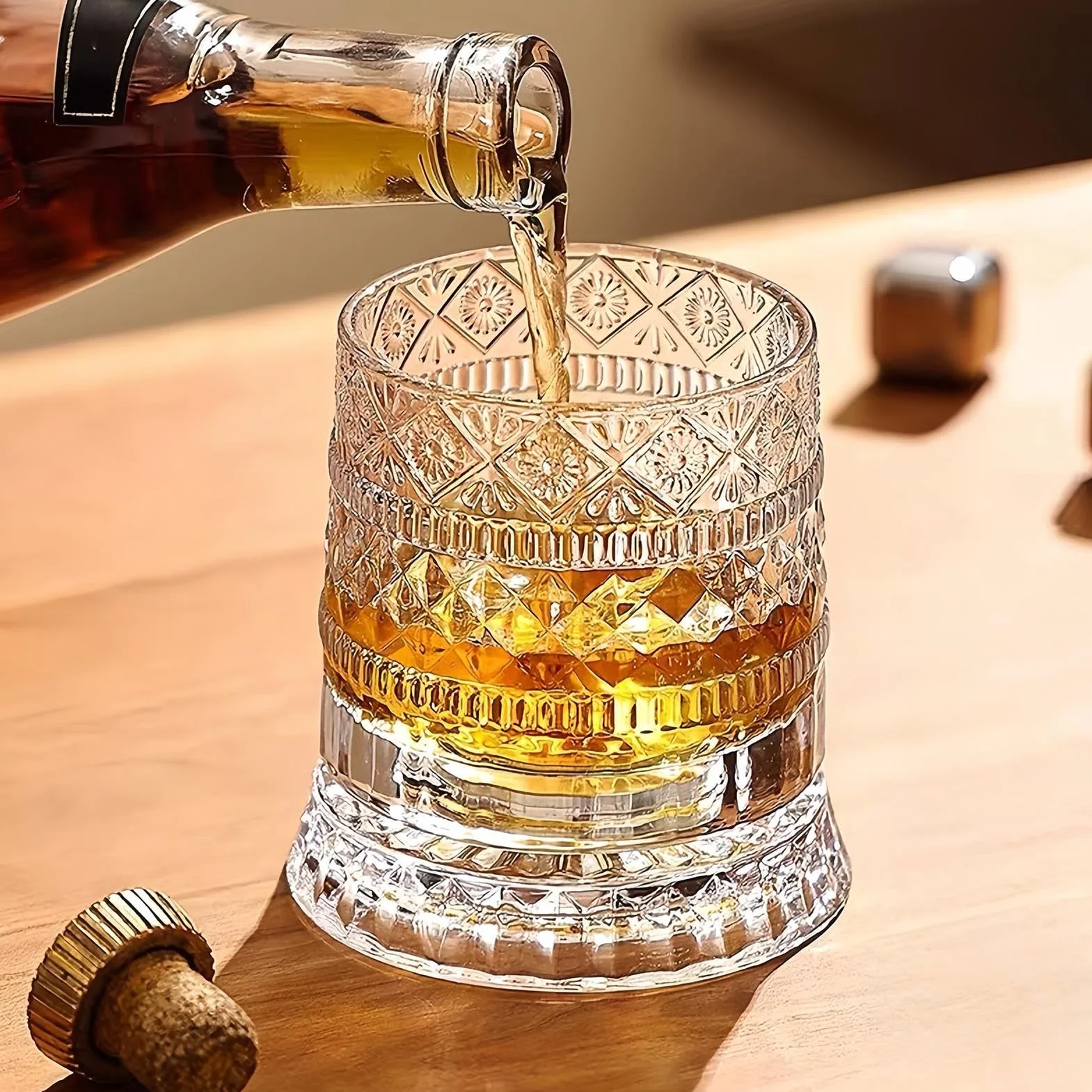 Rotating Whiskey Glass - Old Fashioned Glasses with Swivel Base for Gentle Rotation, Heavy Base Design for Stability