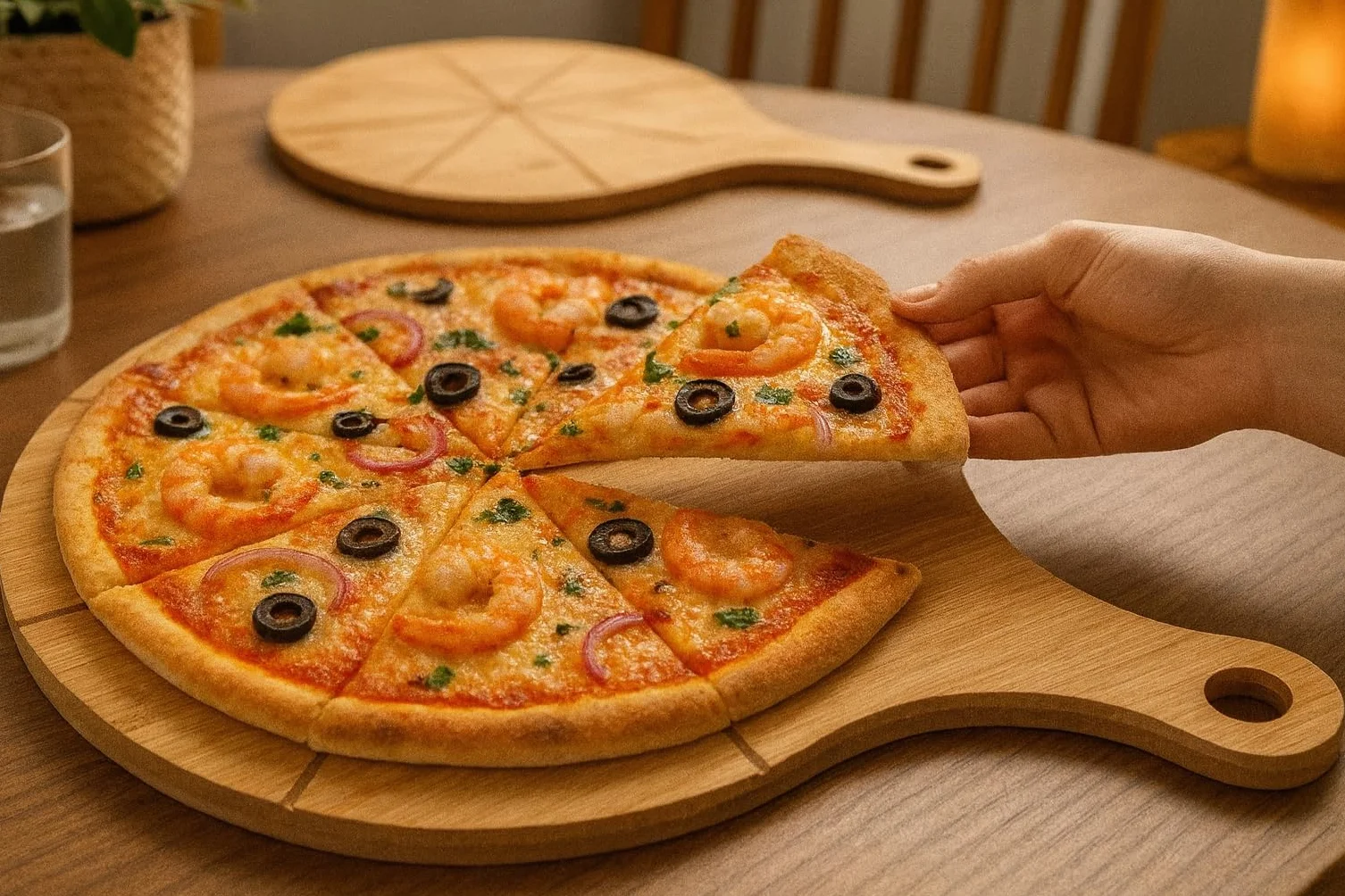 hausleben Drewniane talerze do pizzy 33 cm (zestaw 2-3-4 szt.) duża deska do pizzy z uchwytem, talerz podstawowy, okrągła deska do pizzy, drewniana deska do pizzy, pizza plate, deska do krojenia pizzy