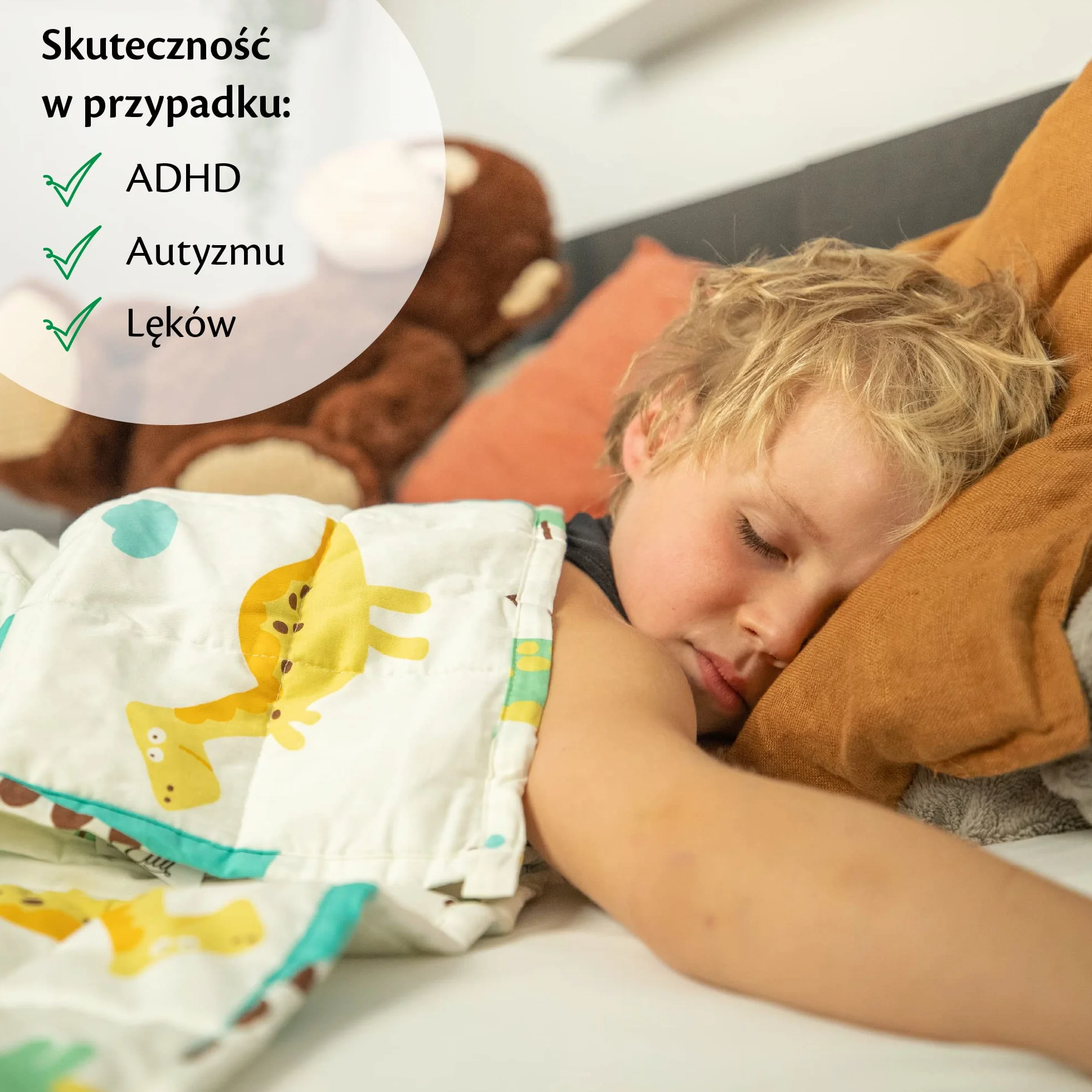 Ella Health Kołdra Obciążeniowa dla Dzieci 2.4 kg 90x120cm - Kołderka Sensoryczna dla Dziecka - Hipoalergiczny Granulat Szklany, Miękka Bawełniana Powłoczka - Koc Dla Dzieci 15-25kg – Dino
