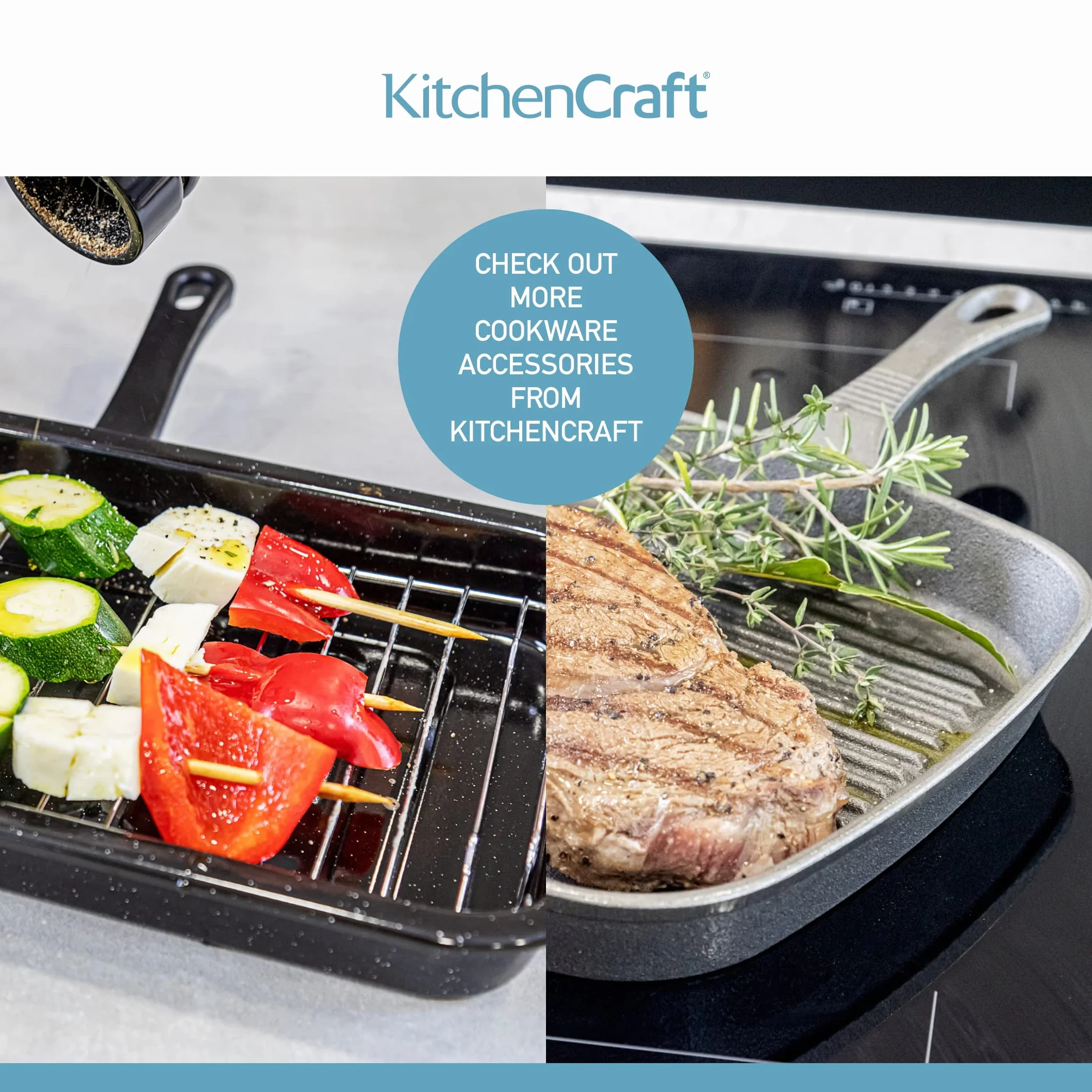 KitchenCraft Patelnia żeliwna, indukcyjna, nadaje się do piekarnika, grilla i grilla, okrągła patelnia żeliwna, 24 cm, czarna