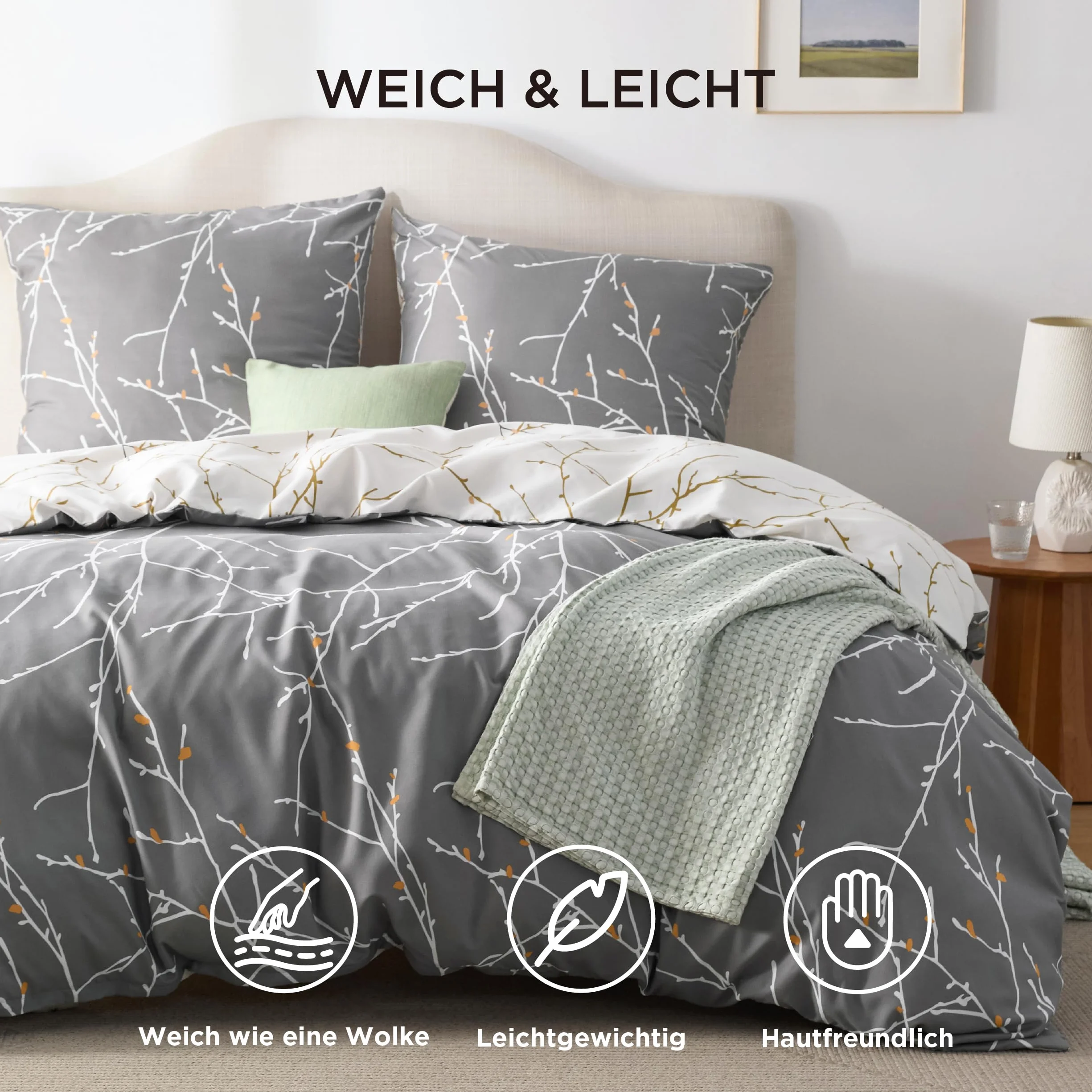 Bedsure Pościel z mikrofibry, 155 x 220 cm, zestaw 3-częściowy: 1 poszewka na kołdrę i 2 poszewki na poduszkę 80 x 80 cm