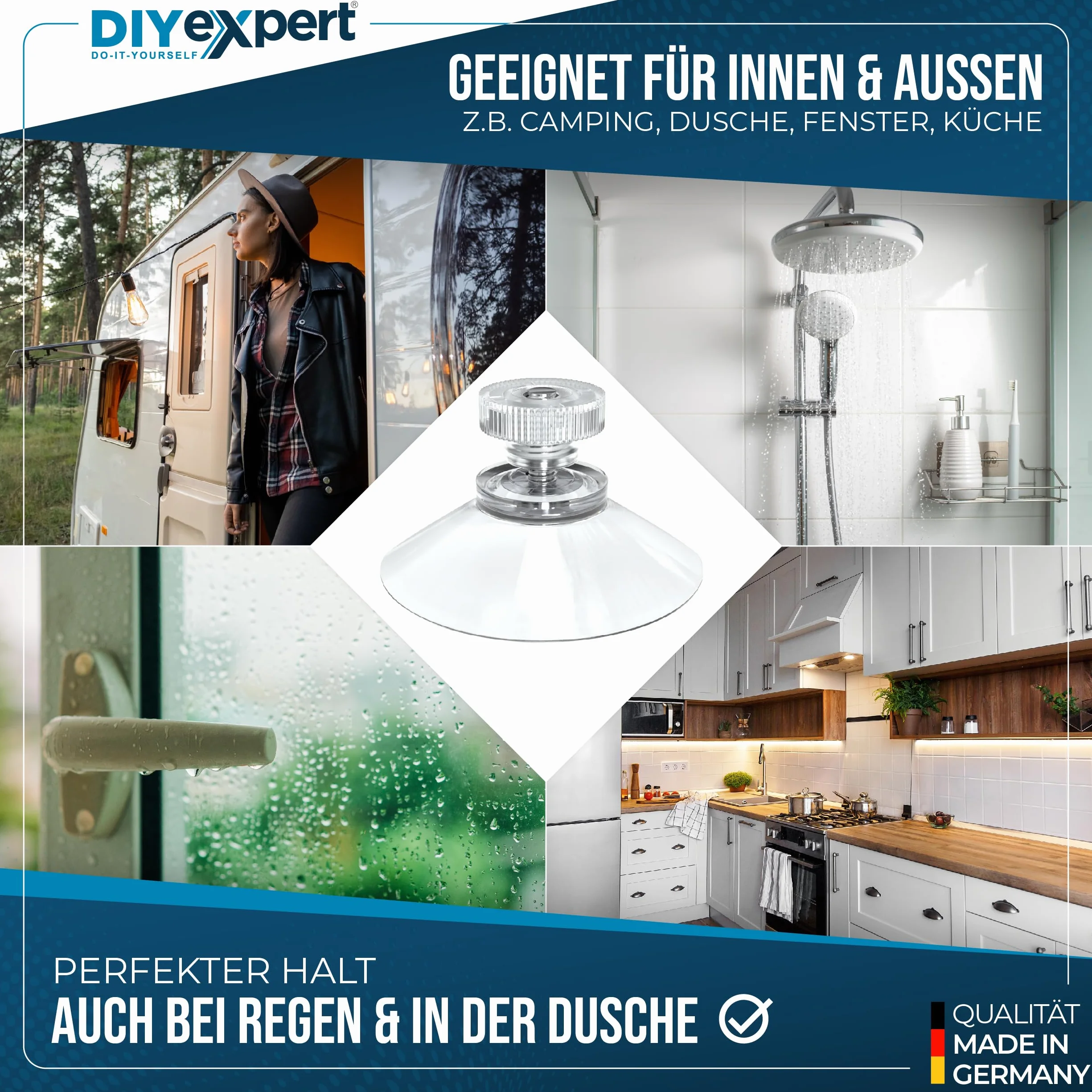 DIYexpert® 20 x przyssawka Ø 40 mm, z gwintem M4 x 10 mm, w zestawie nakrętki radełkowane przezroczyste - wyprodukowano w Niemczech