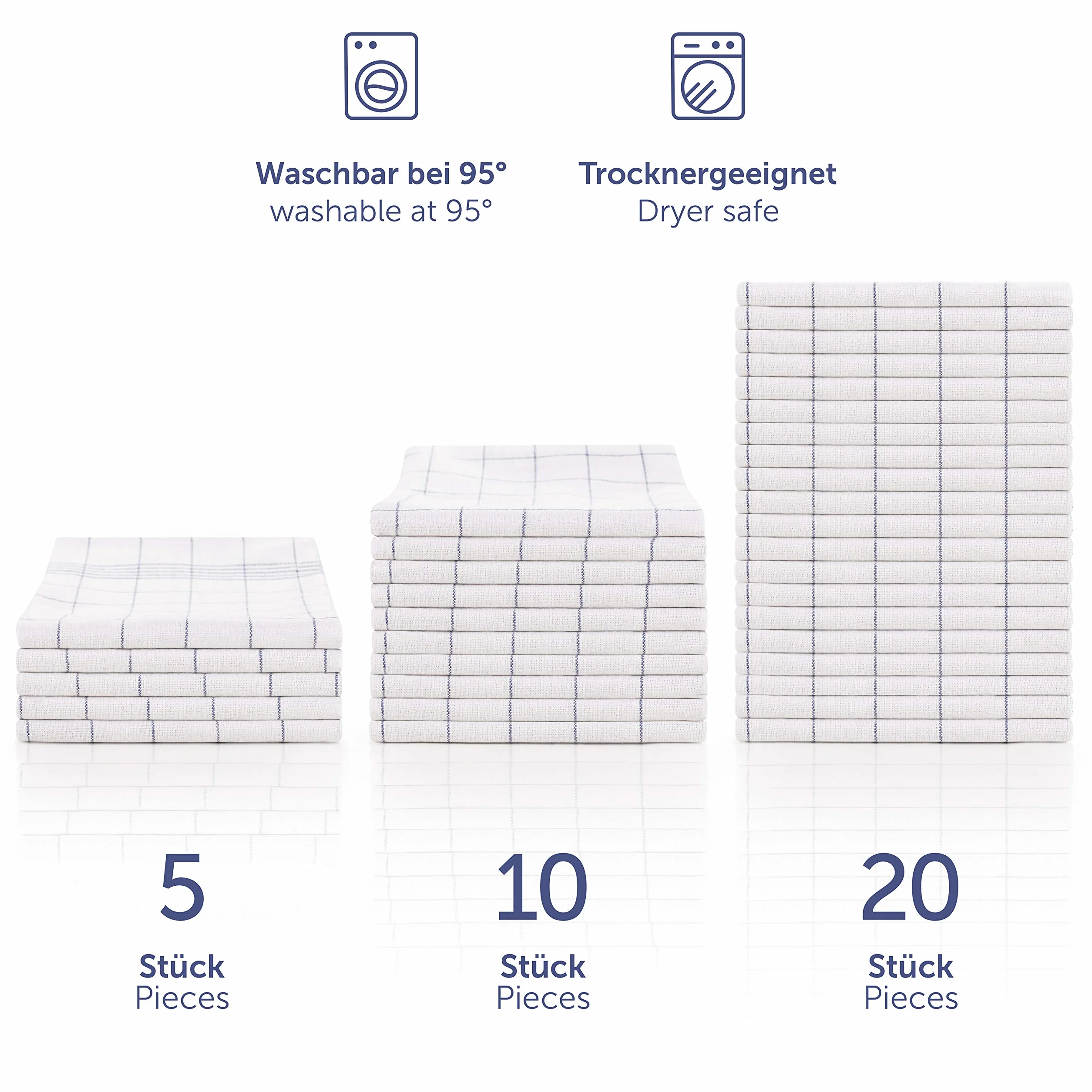 Blumtal zestaw 10 Premium ścierki kuchenne – Wysokiej jakości ścierki do naczyń, 100% bawełna, niebieskie w kratę, 50x70 cm