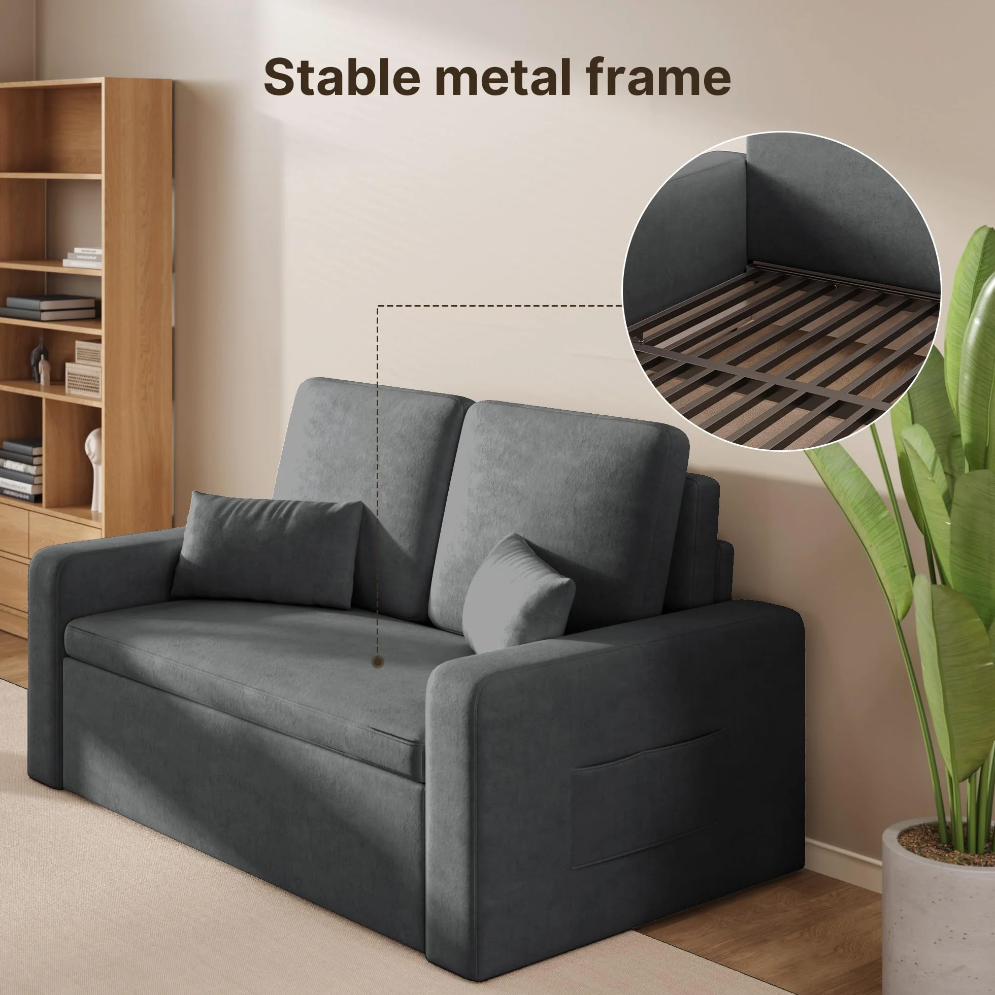 Xbro Sofa z funkcją spania 147 x 196 x 87 cm, sofa z funkcją spania 2-osobowa, wysuwana na 4 kółkach, nowoczesny welurowy materiał, Ciemnoszara