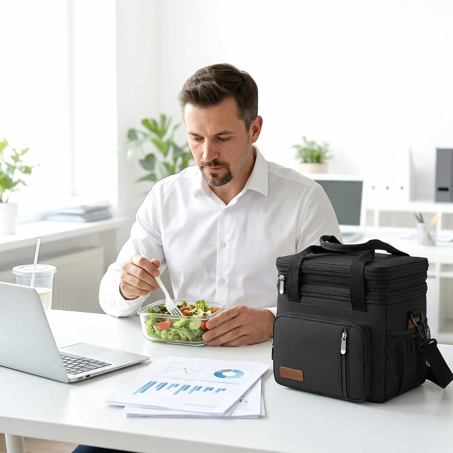 MIYCOO Wodoodporna izolowana torba na lunch 15 l dla mężczyzn i kobiet z odpinanym i regulowanym paskiem na ramię do pracy, podróży, piknika, na zakupy