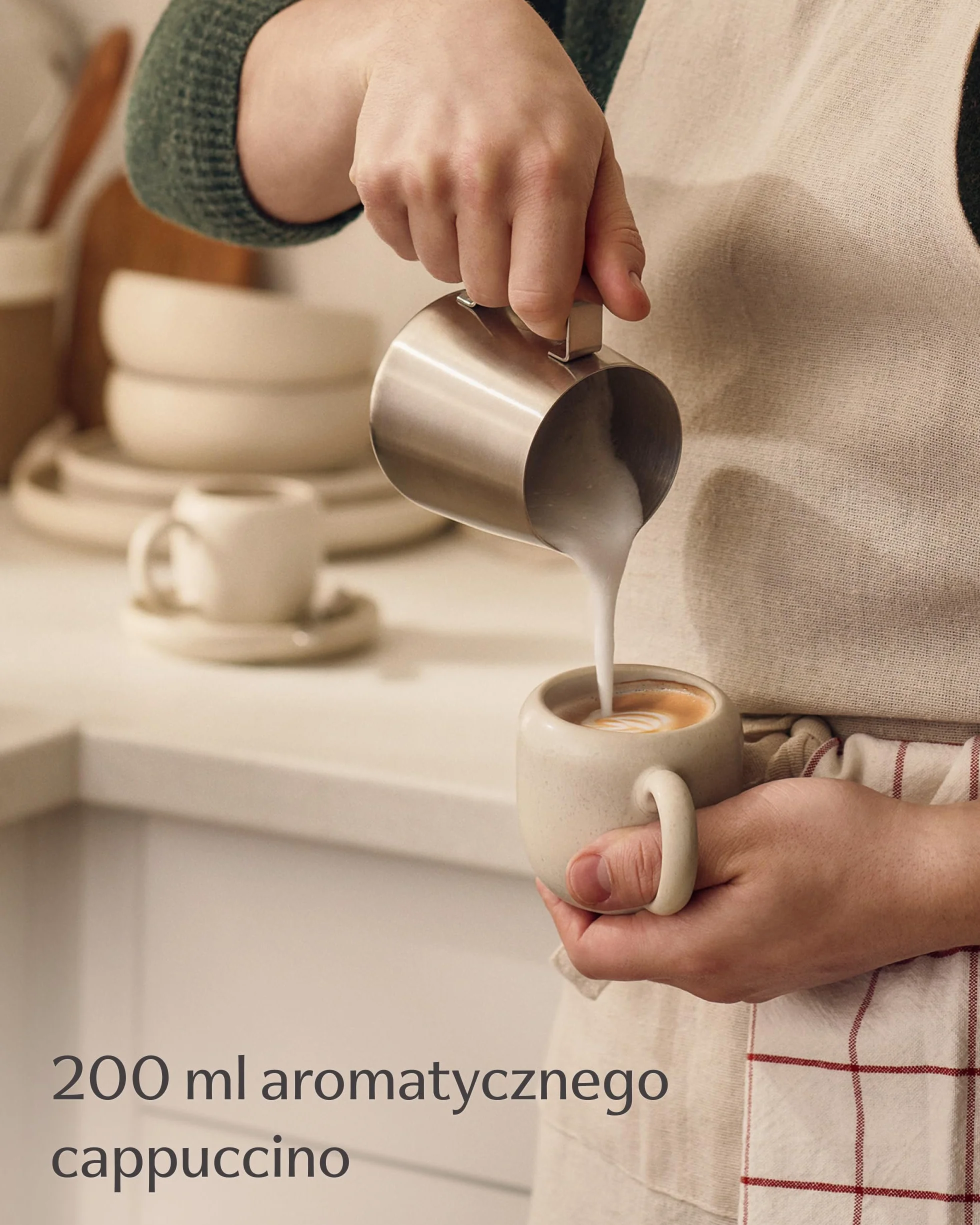 Cosumy Filiżanki do Cappuccino 4 Szt. 200 ml – Zestaw Filiżanek do Kawy z Talerzykiem w Bieli – Ergonomiczne Ucho, Grube Ścianki – Do Mikrofalówki i Zmywarki – Zestaw na 4 Osoby