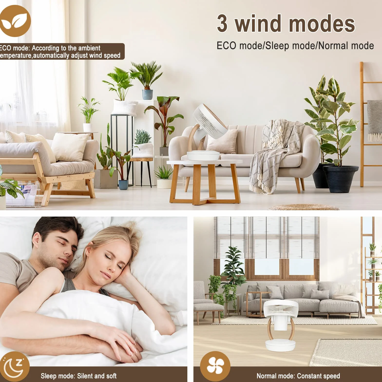 MYCARBON Wentylator stołowy DC 20 dB 1850 m³/h 8 trybów 3D
