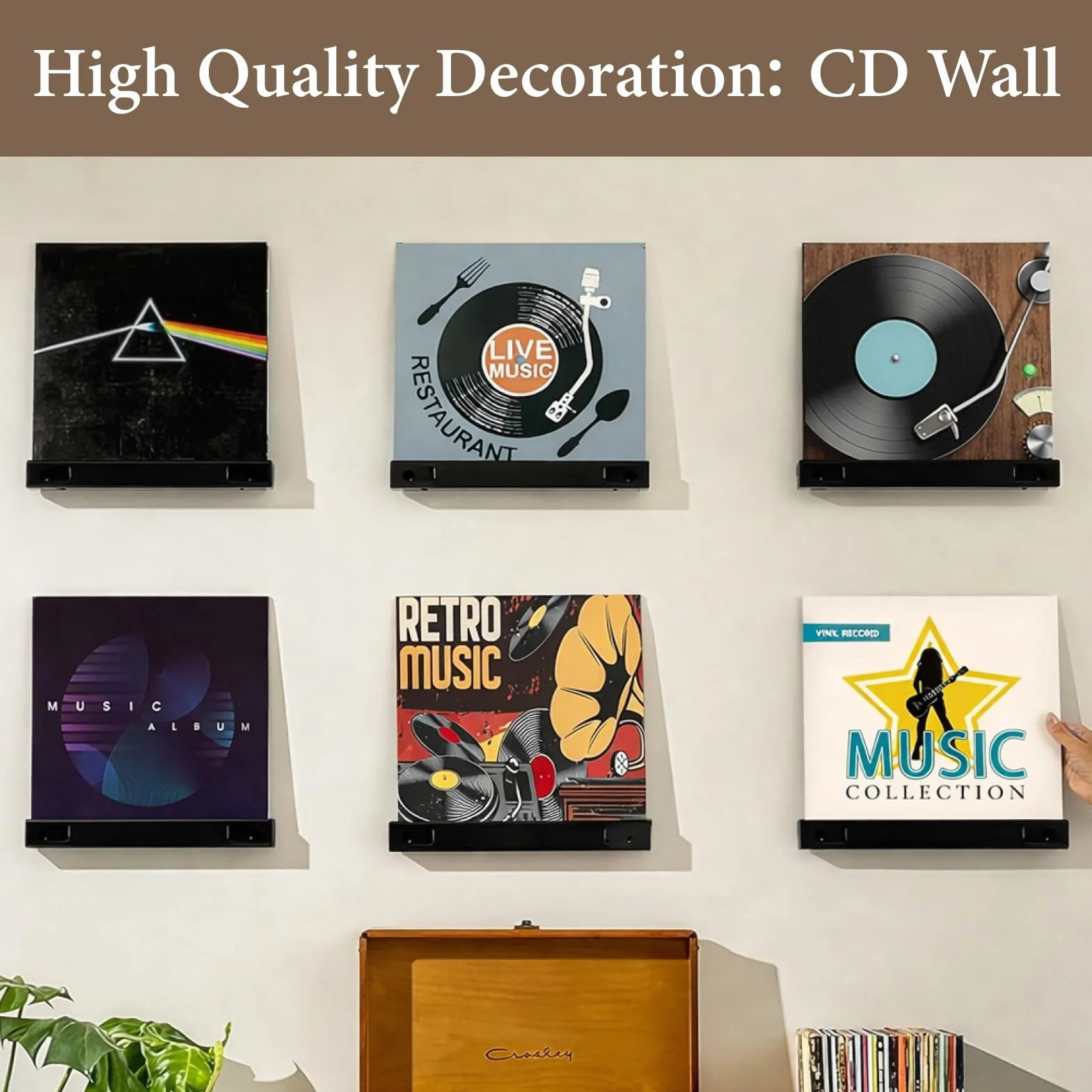 6 sztuk płyt gramofonowych, uchwyt ścienny wymiary 30,5 x 4,3 x 4,3 cm, winylowy uchwyt ścienny, winylowy uchwyt ścienny na wyświetlacz CD w biurze i w domu