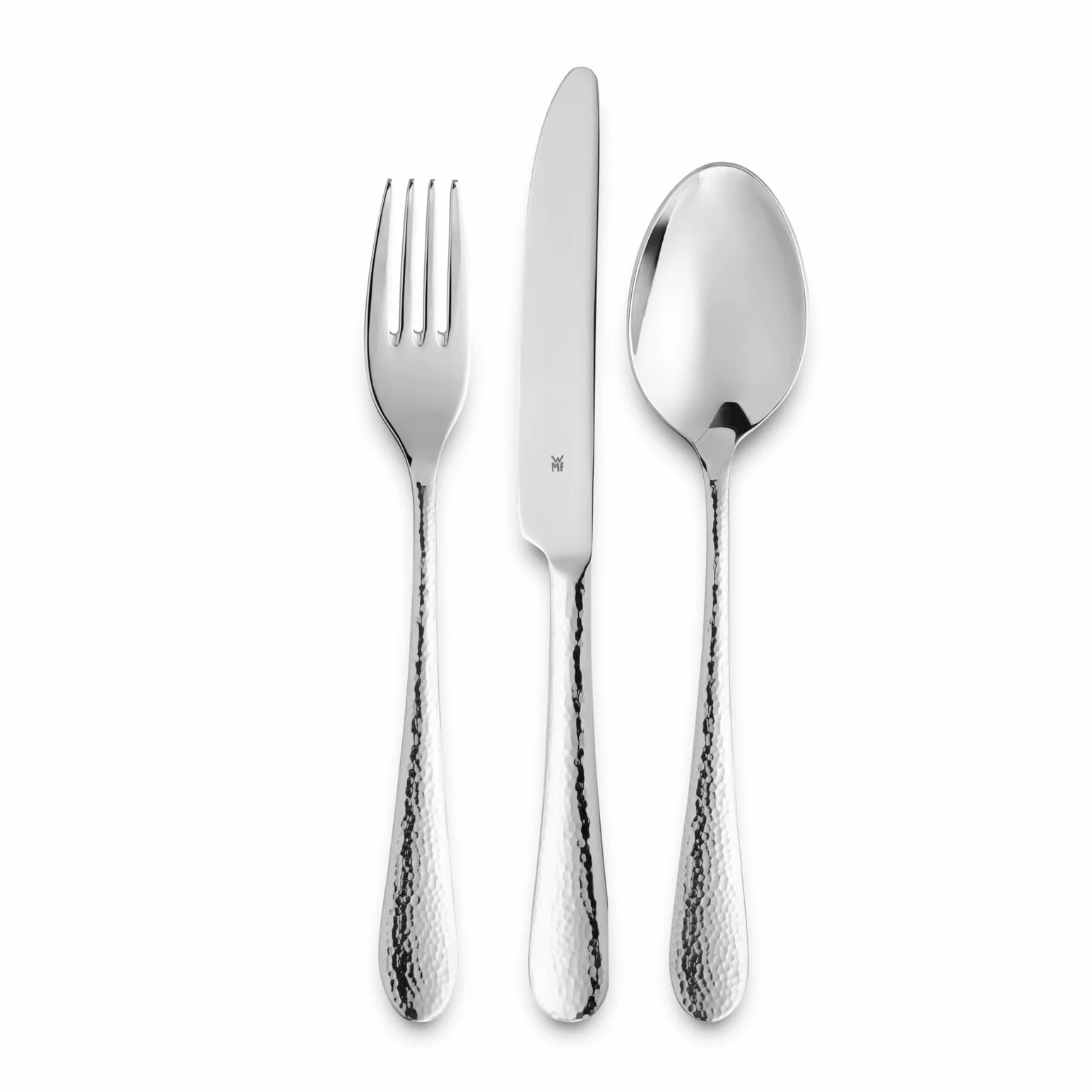 WMF Sitello Cromargan 12-osobowy zestaw sztućców, 60-częściowy zestaw sztućców, nóż monoblokowy, stal nierdzewna Cromargan polerowana, młotkowana, ergonomiczna, błyszcząca, nadaje się do