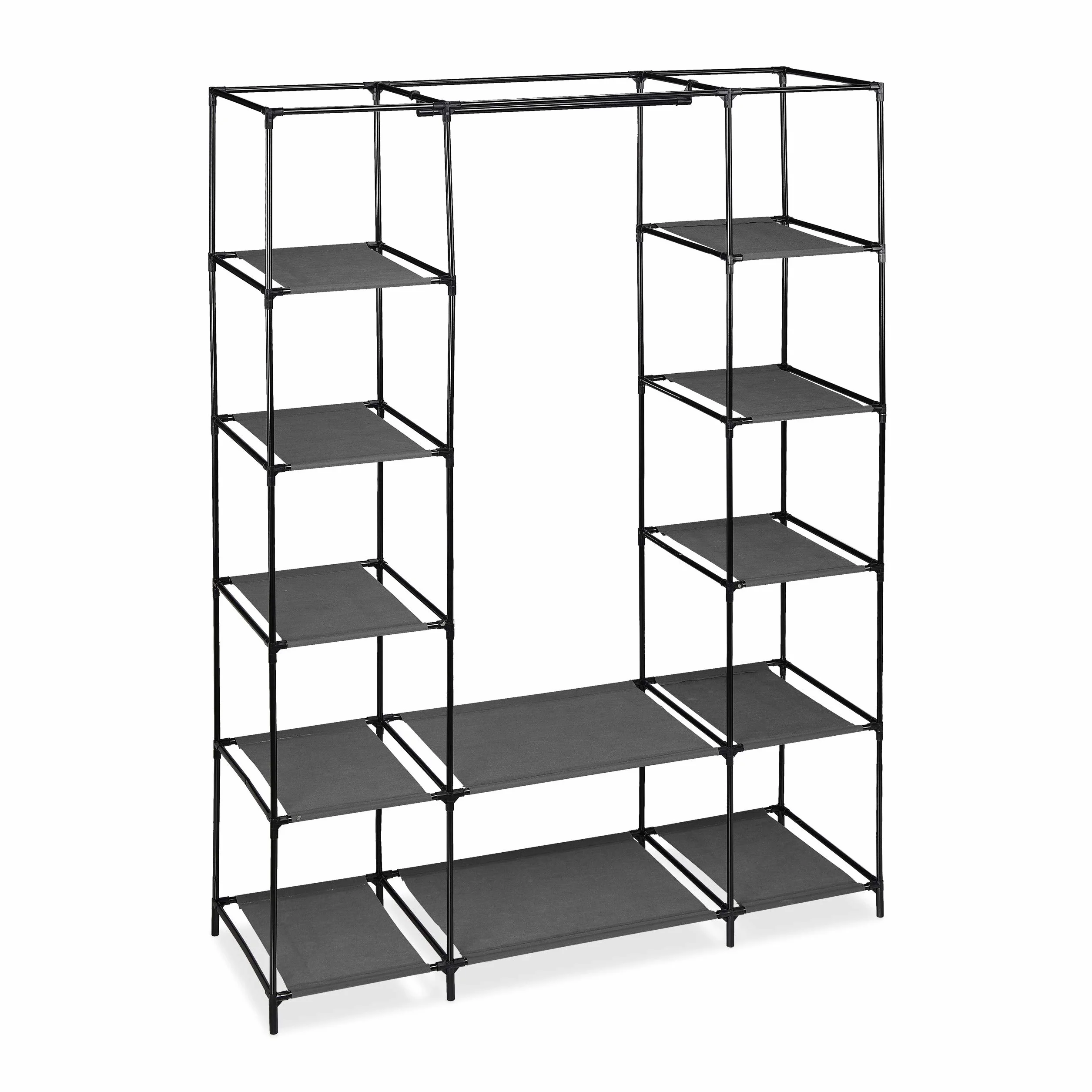 Relaxdays Szafa materiałowa z drążkiem na ubrania i 12 półkami, (wys. x szer. x gł.): 175 x 135 x 45 cm, szafa na ubrania z zamkiem błyskawicznym, antracytowa