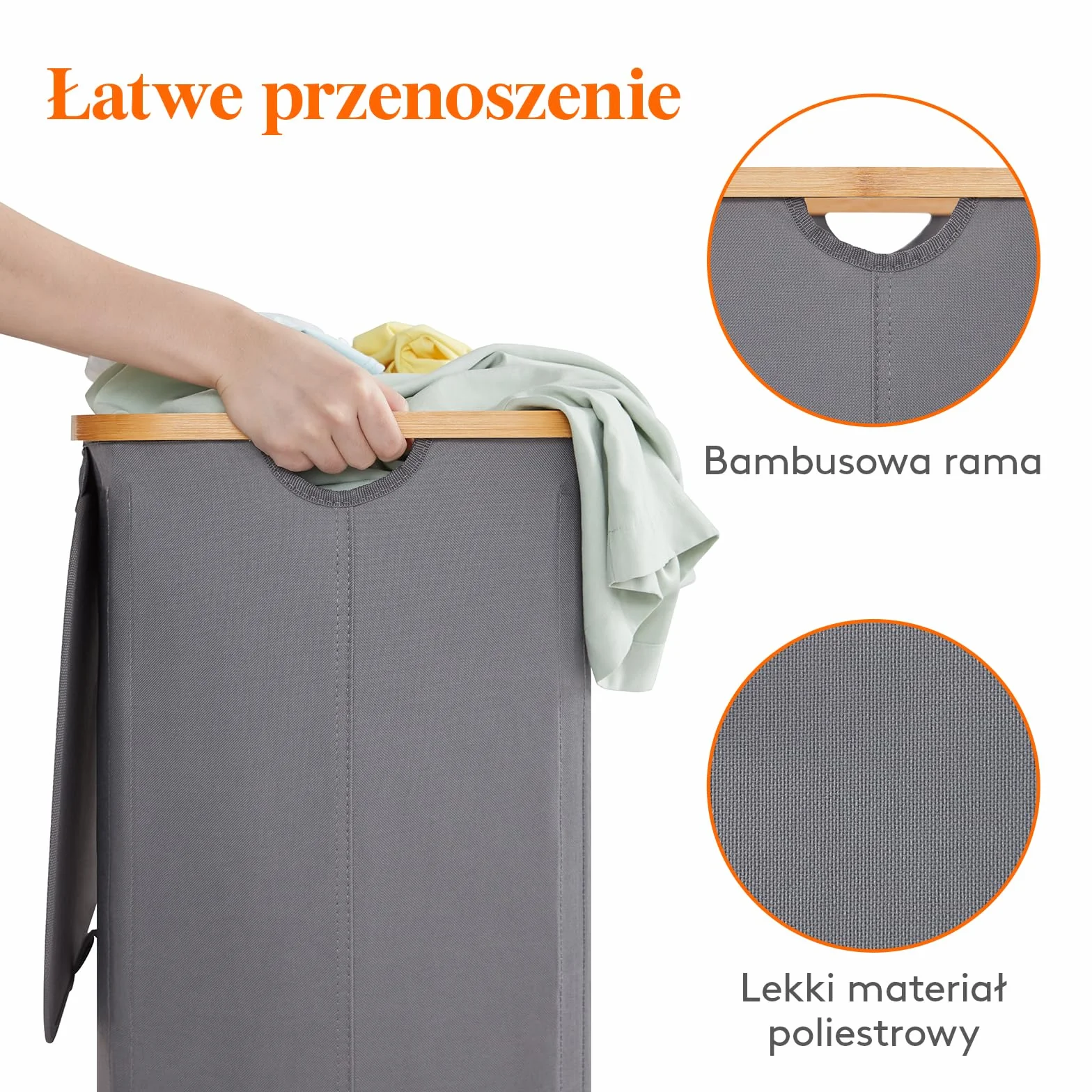 Lifewit 100L Kosz na pranie z pokrywką, koszyk na brudne ubrania z bambusowymi uchwytami i wyjmowana torbą, duży składany koszyk do prania do sypialni, łazienki, sali studenckiej, pralni, szary