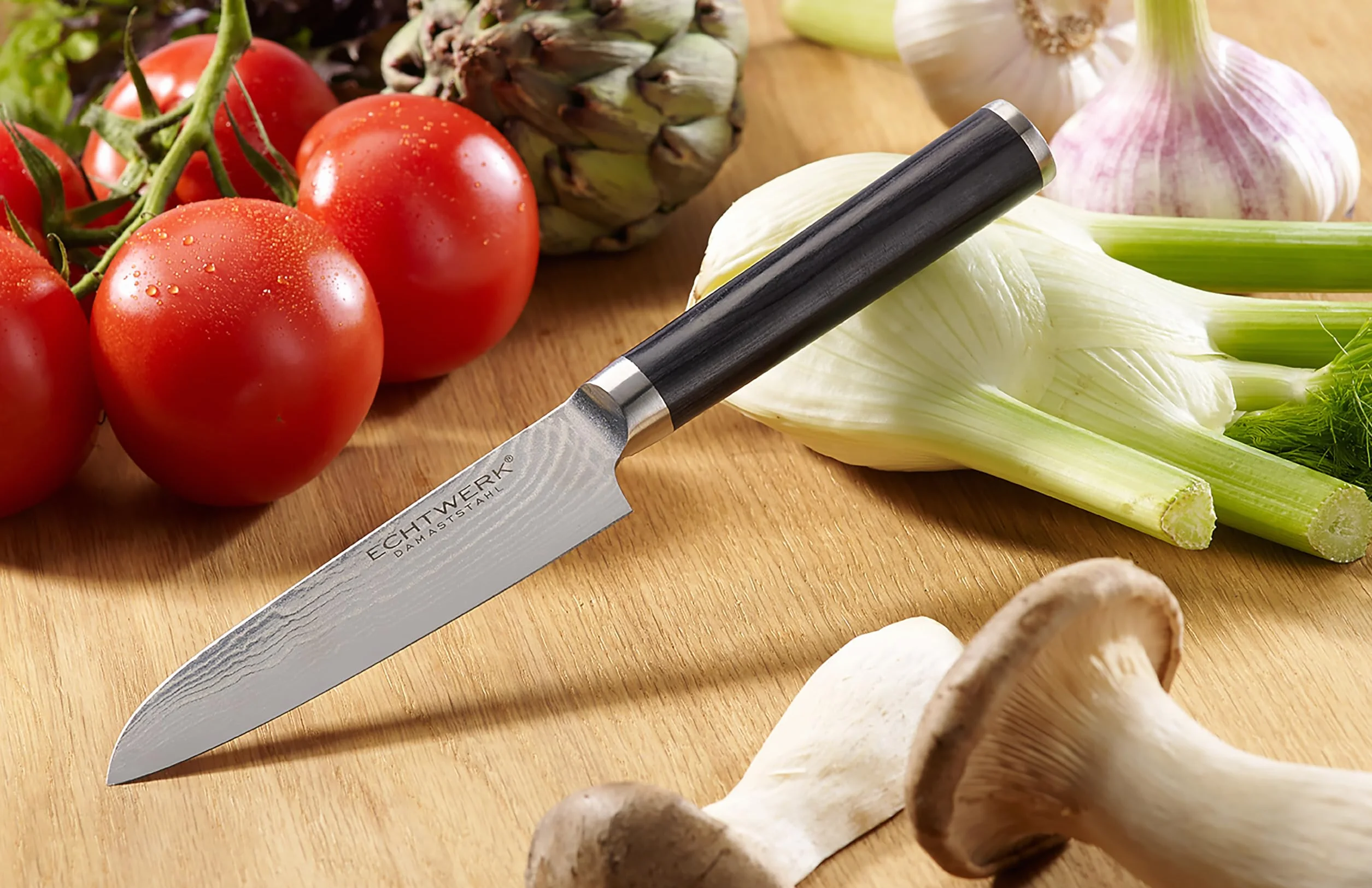 ECHTWERK Nóż damasceński, mały nóż santoku, tradycyjny nóż japoński, nóż szefa kuchni, ostre ostrze do precyzyjnego cięcia mięsa, ryb i warzyw