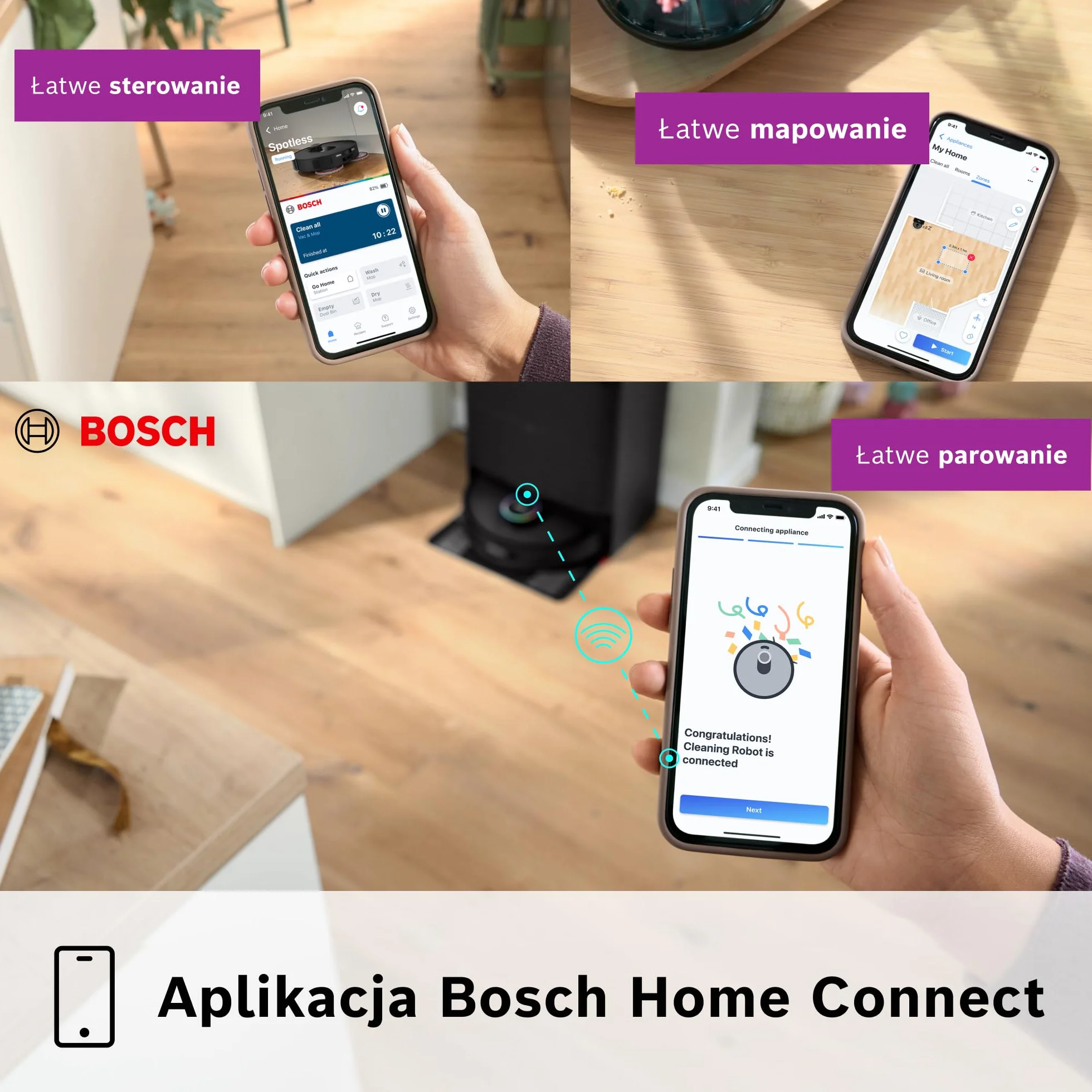 Bosch Spotless Max Cam Robot sprzątający, moc ssania 11000Pa, stacja czyszcząca, Smart Vision, Home Connect, czarny
