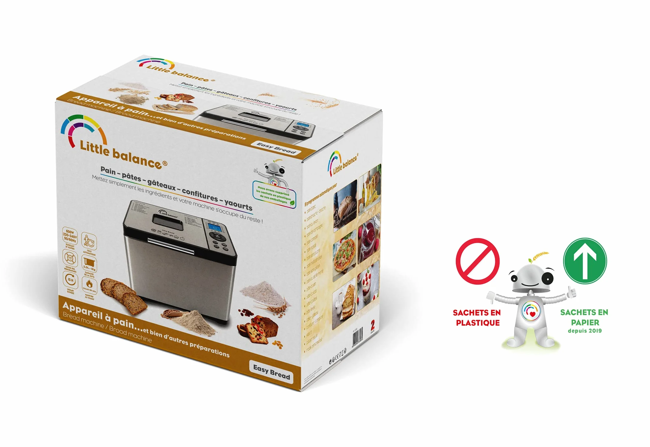 Little balance 8398 Easy Bread, wypiekacz do chleba, pałeczki, bułeczki, 19 programów, do 1 kg, cała stal nierdzewna