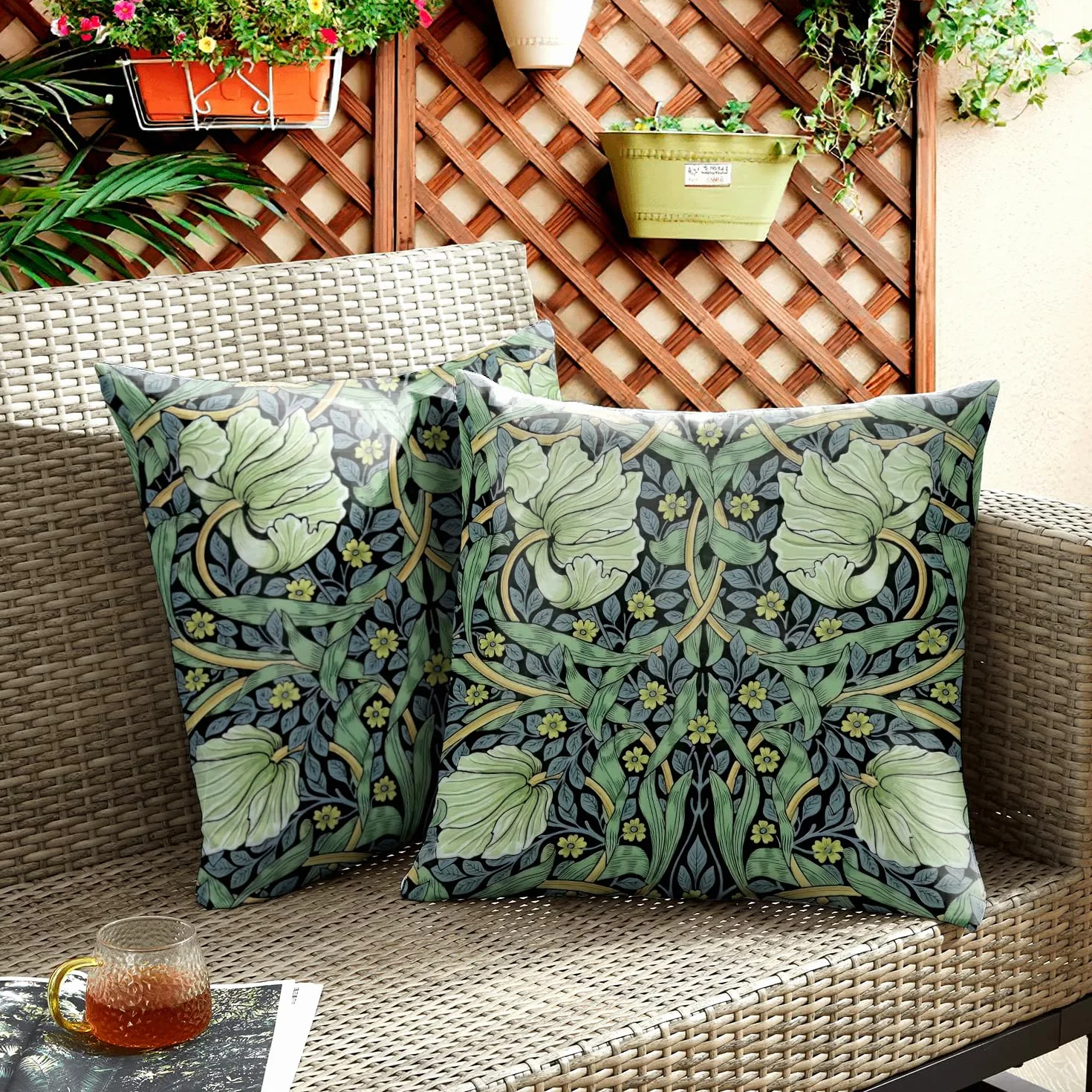 Poszewka na poduszkę William Morris zielone liście 40x40 cm zestaw 2 sztuki dwustronny wzór