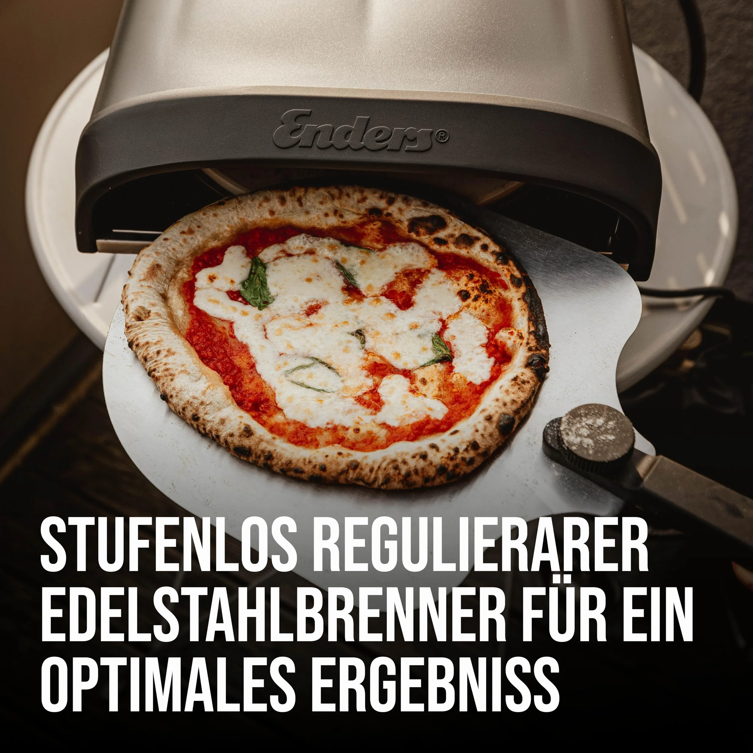Enders® Piec do pizzy Paco™ Rotate, okrągły kamień do pizzy, termometr, palnik do pizzy, palnik ze stali nierdzewnej, 4 kW, kordieryt do pizzy 30,5 cm, obrotowy, bezstopniowo regulowany palnik ze