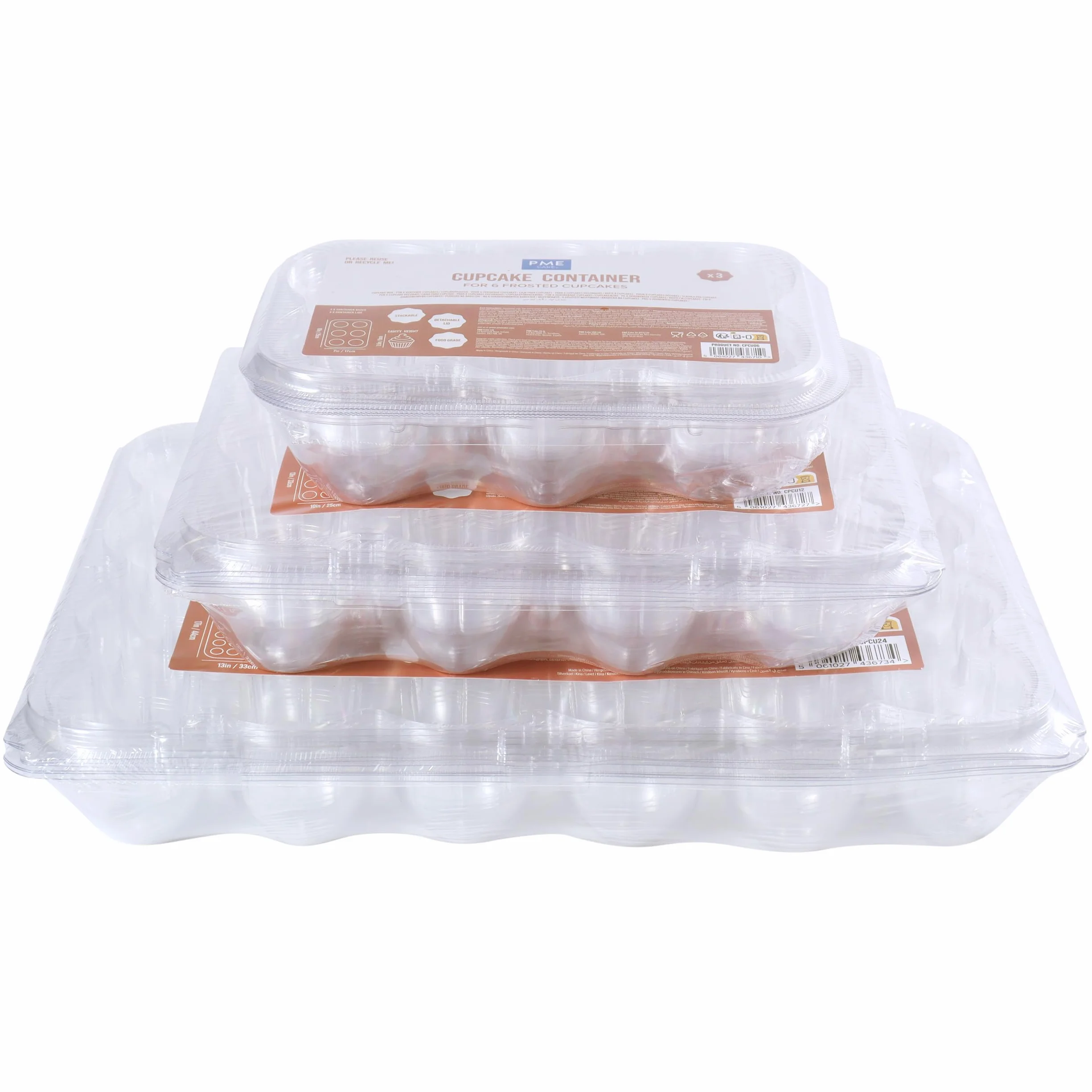 PME CPCU12 opakowanie 3 plastikowych pojemników na babeczki wielokrotnego użytku (12 wgłębień)