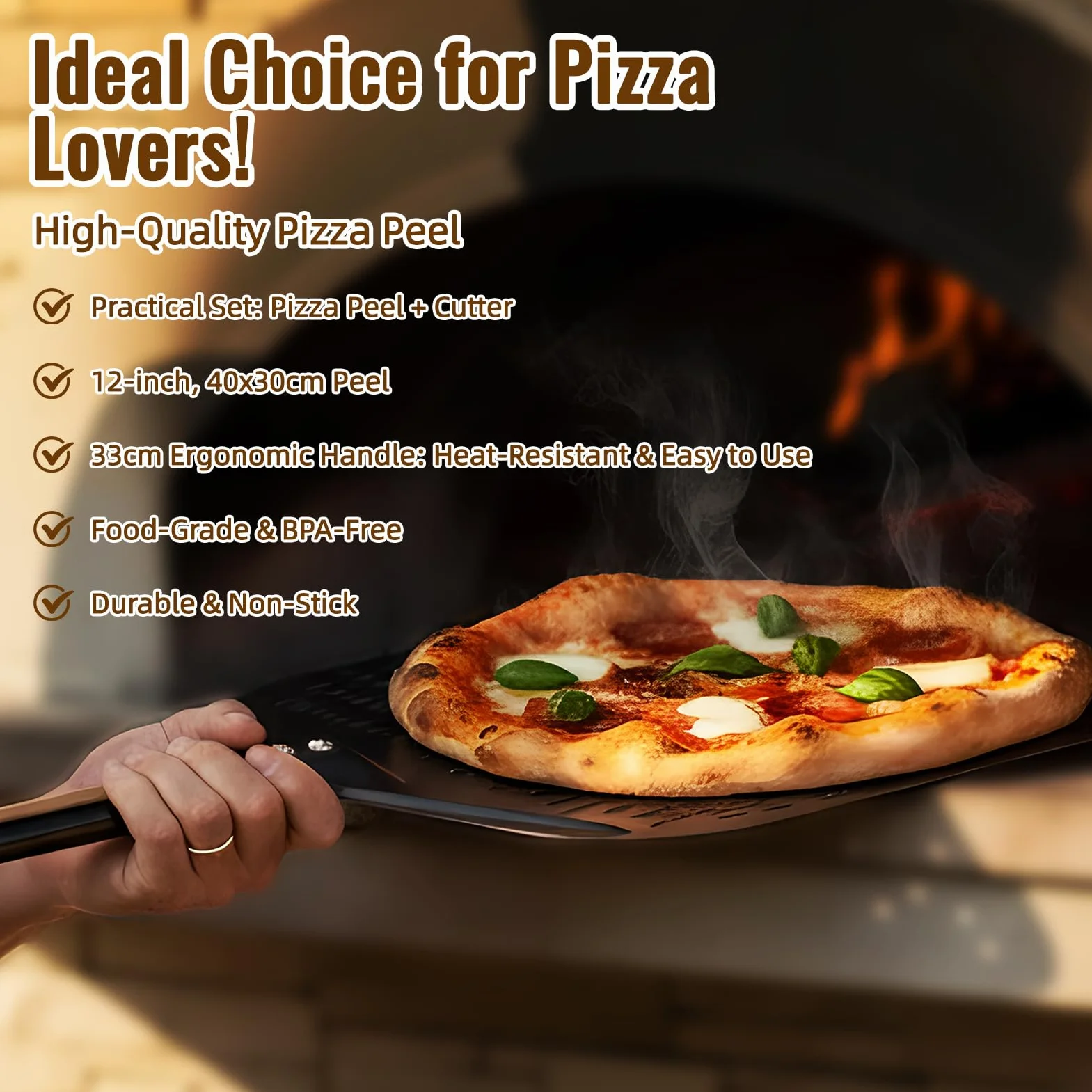 Łopatka do pizzy premium – długa łopatka do pizzy – perforowana łopatka do pizzy z twardego anodowanego aluminium – ułatwia przesuwanie ciasta na pizzę – akcesoria do grilla prezent