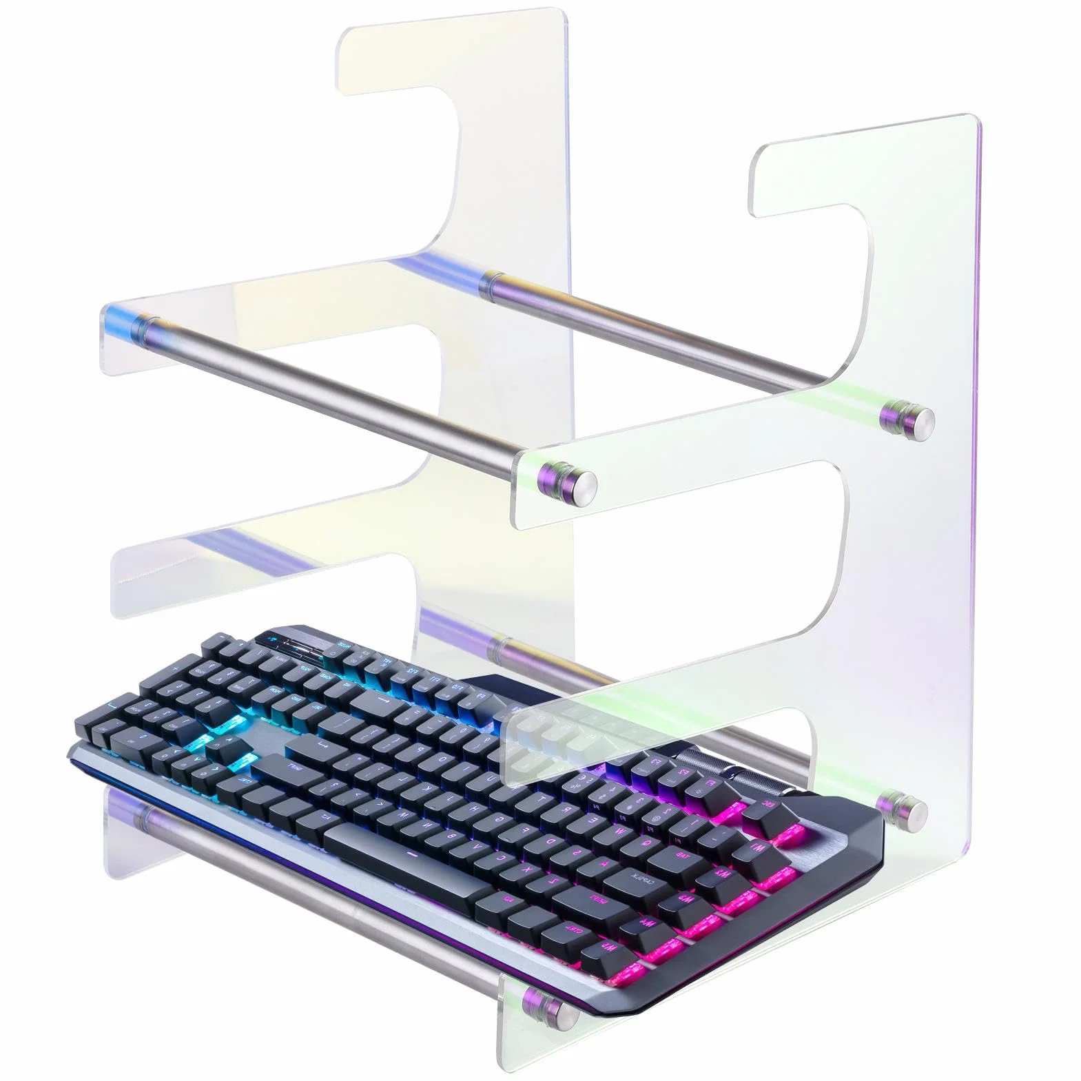 Tier Acrylic Keyboard Display Stand, Mechanical Storage, Colorful Organizer, Multi-Keyboard Holder, Desktop Display Rack for 3 Keyboards, Stylish Storage Solution