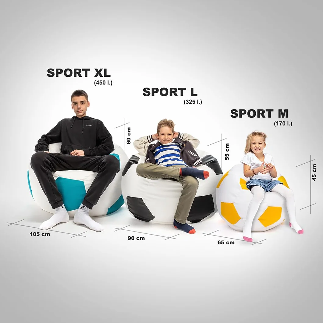 Ecopuf Worek Piłkarski XL - Poduszka Pufa do zabawy wykonana ze sztucznej skóry - Idealna dla fanów piłki nożnej, dzieci - Beanbag do salonu - Aksamitna pufa - 105x80cm, Czarny E14