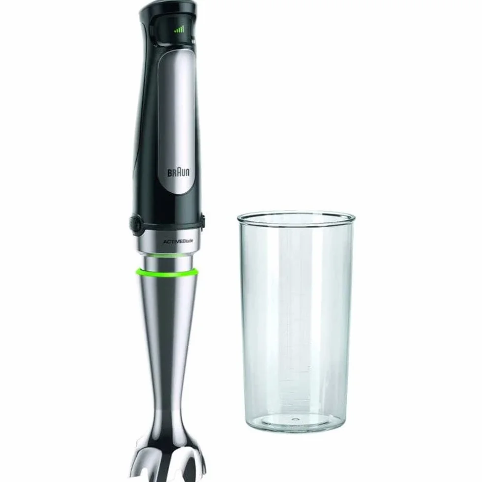 Braun MultiQuick 7 MQ 7000X – blender ręczny z kubkiem do miksowania i miarką o pojemności 600 ml, do przecierania składników do zup i smoothies, bezstopniowa regulacja prędkości, 1000 W, czarny