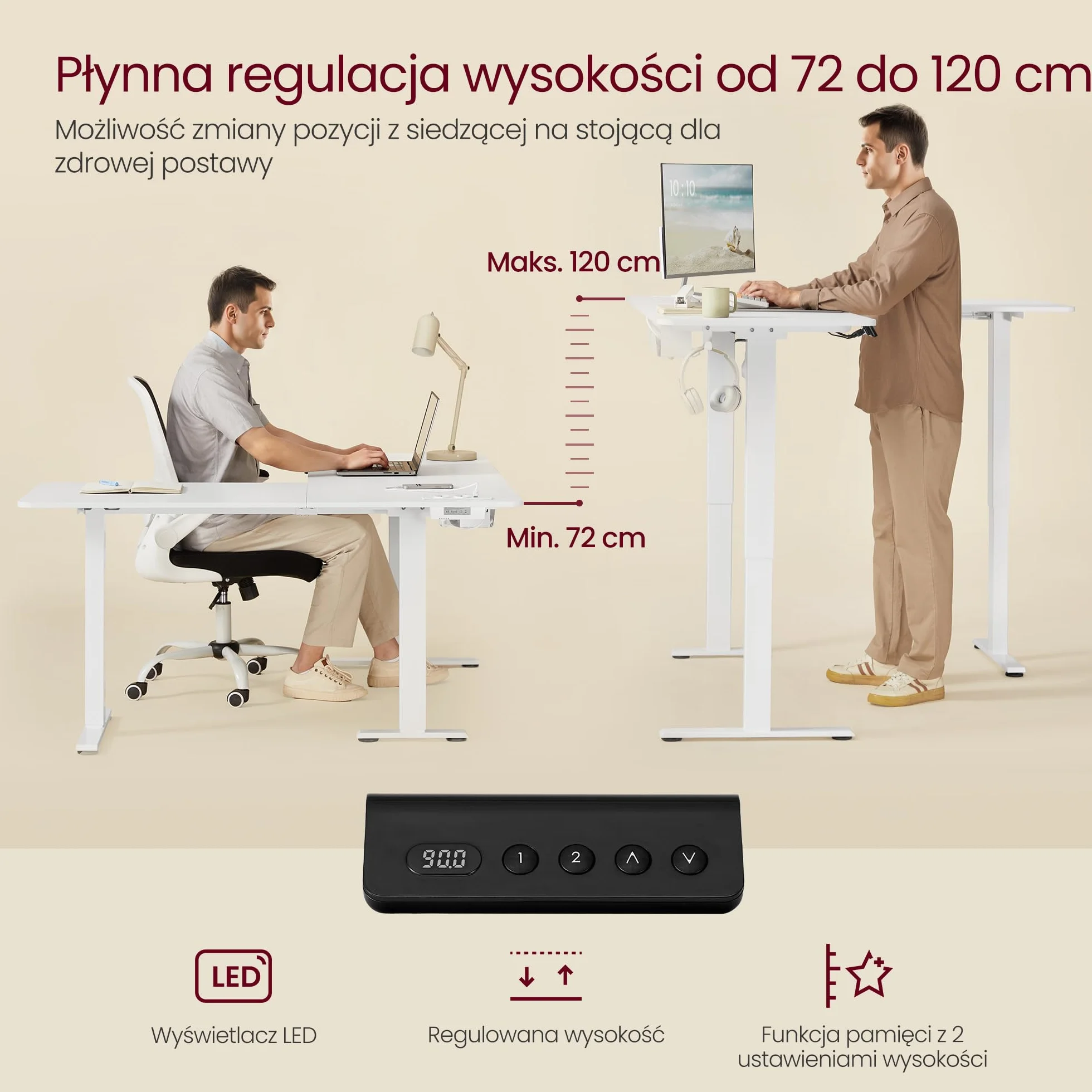 VASAGLE Biurko z elektryczną regulacją wysokości, narożne w kształcie litery L, 140 x 160 cm, z listwą zasilającą, 2 pamięci wysokości, do domowego biura, w kolorze białym i matowym LSD264W01