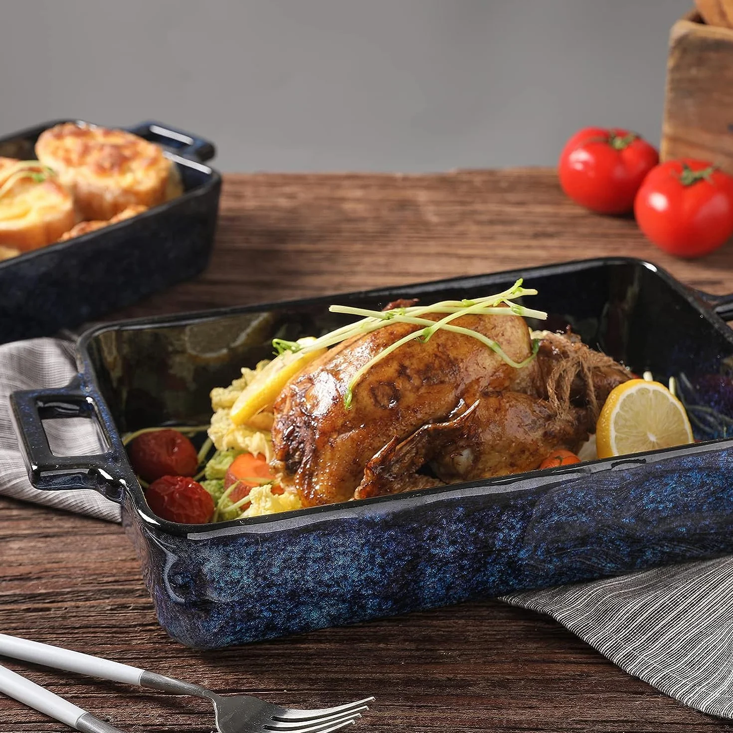 VICRAYS Ceramiczny zestaw naczyń do pieczenia, porcelanowe prostokątne naczynie do lasagne