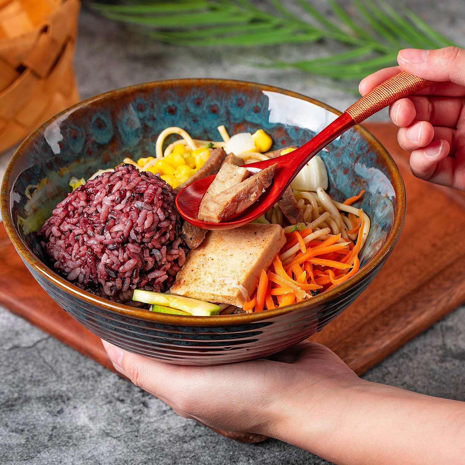 Miska Ramen, zestaw misek do ramenu, japońska miska ceramiczna, z łyżeczką pałeczek, miski do zupy, 1200 ml, miska na ramen w stylu vintage, miseczki na musli, salaterka