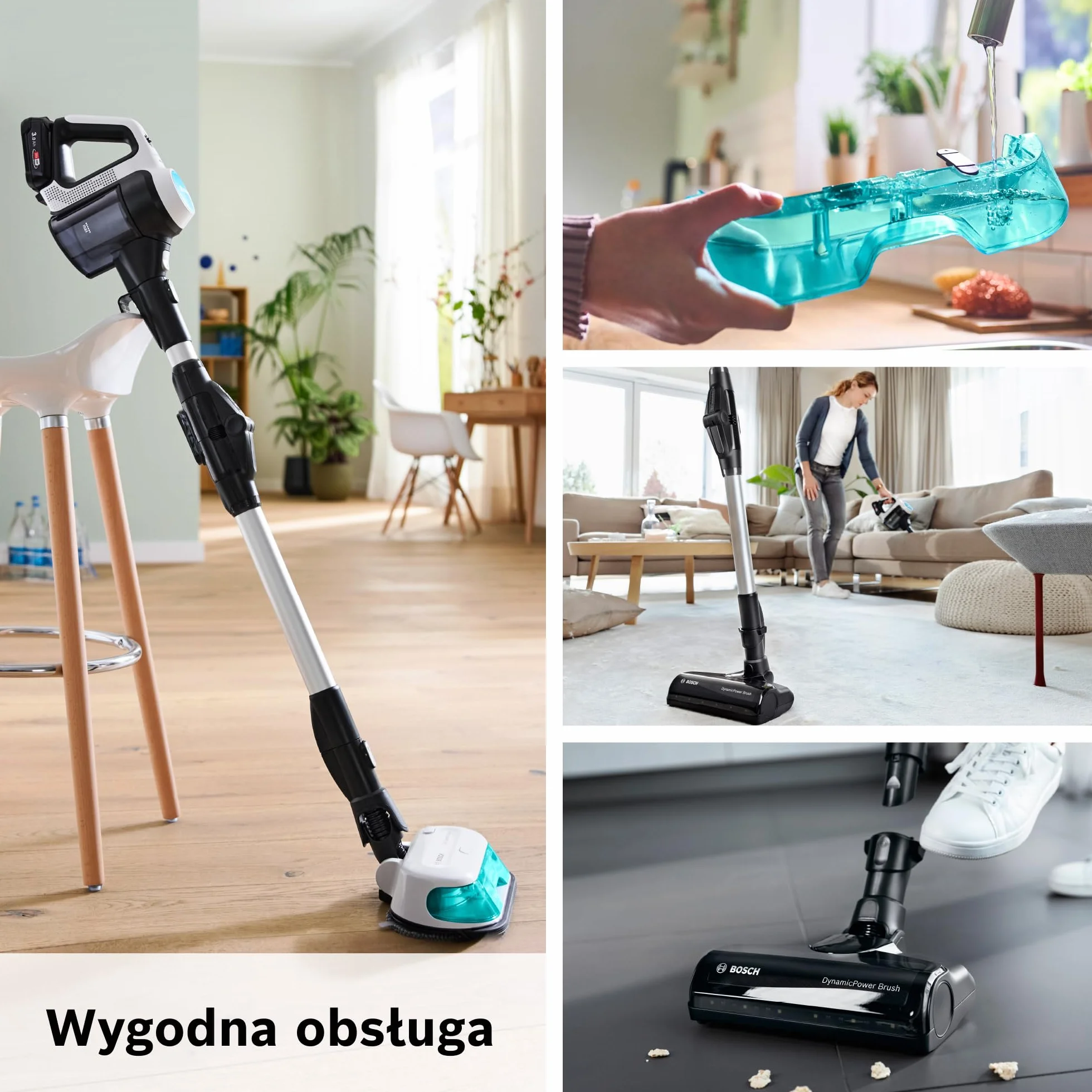 Bosch Unlimited 7 ProHygienic Aqua, Odkurzacz Bezprzewodowy 2w1 z Funkcją Mycia, DynamicAqua Mop, Elektroszczotka do Wszystkich Podłóg, Kolor Biały, BCS71HYG2