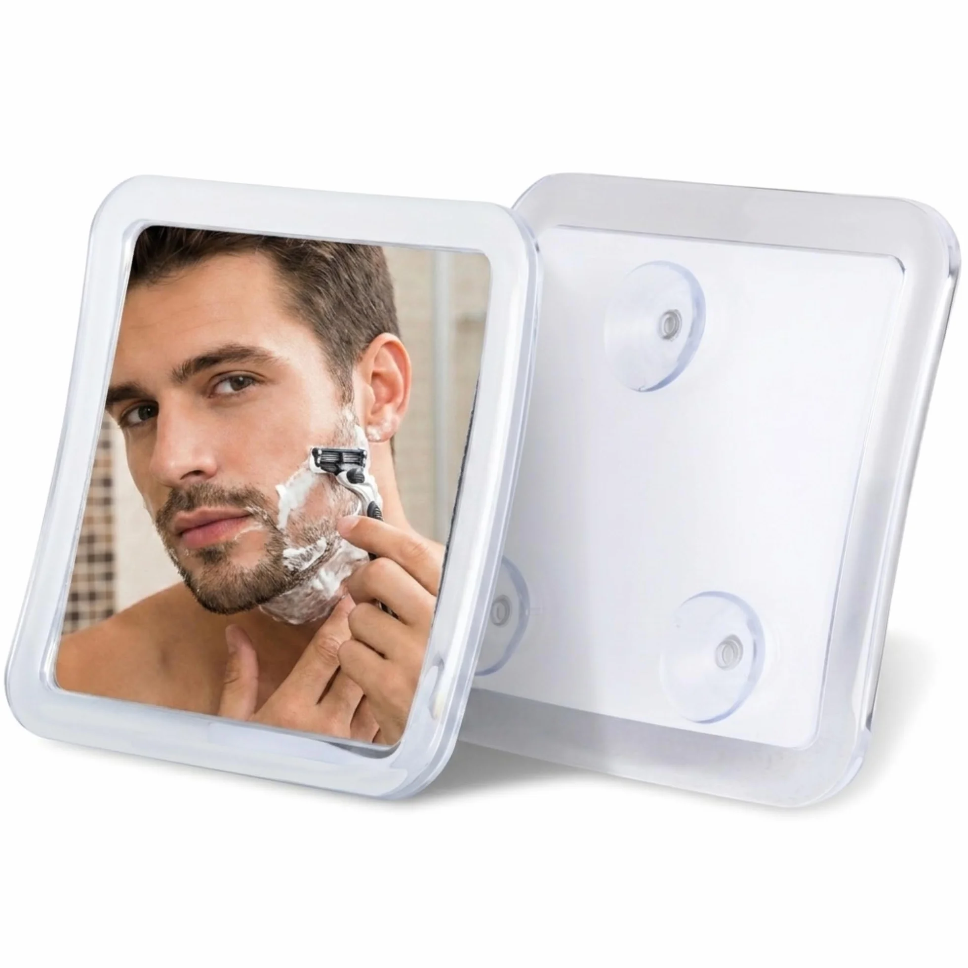 MIRRORVANA Przeciwmgielne lustro prysznicowe z przyssawką - nietłukące się lustro łazienkowe ścienne, idealne do golenia - Fogless Shower Mirror - 13,5 cm x 13,5 cm (przezroczysty)