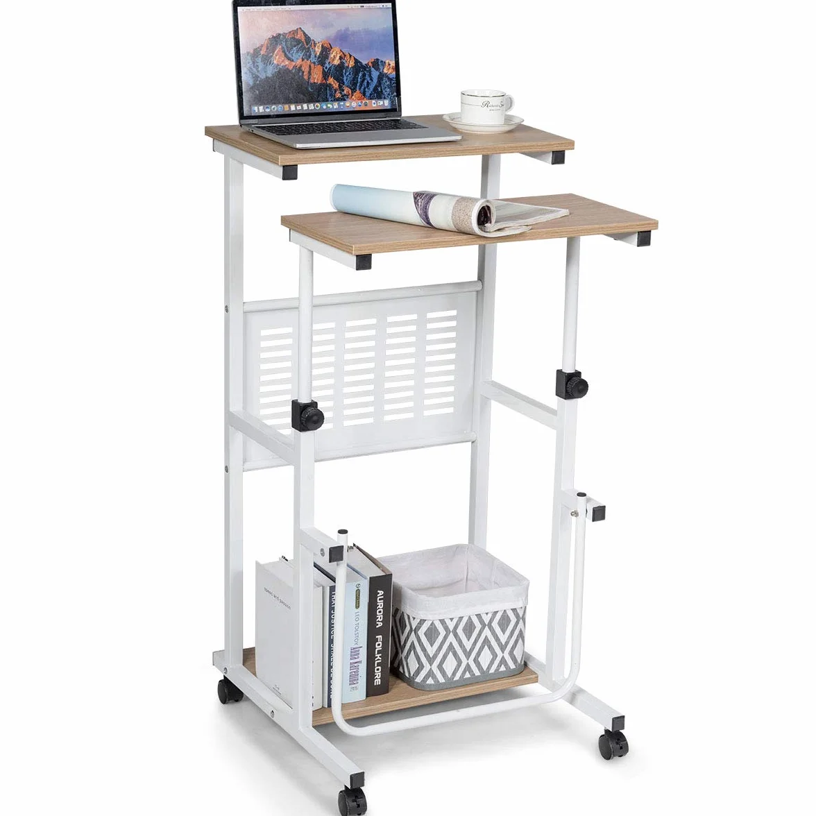 COSTWAY 2 w 1 stolik do laptopa i biurko z kółkami, z regulacją wysokości, stolik pod komputer, stojący stolik pod komputer do domu i biura