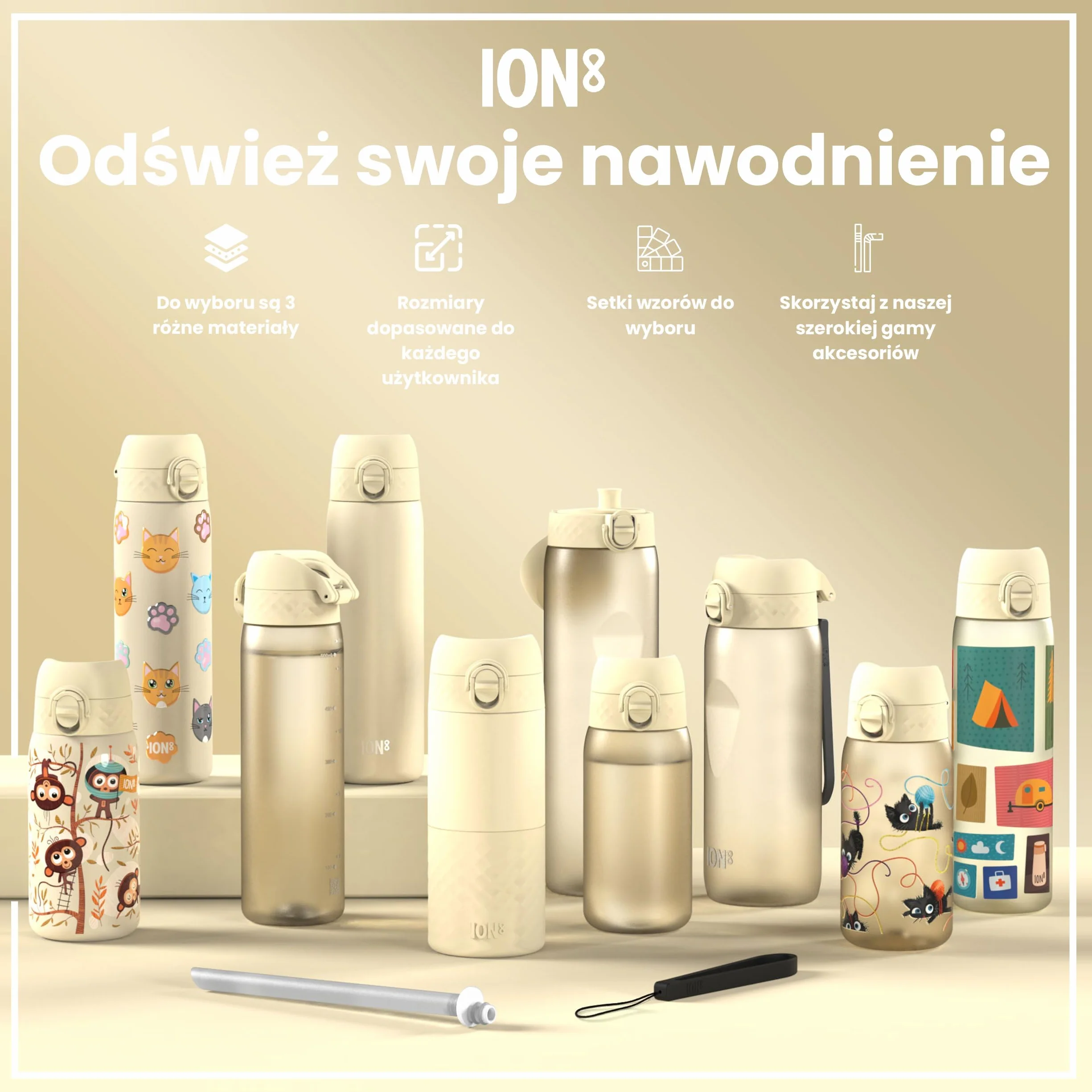 ION8 Butelka na Wodę ze Lekki Stali, 600 ml/20 oz, Nieocieplany, Szczelna, Łatwe Otwieranie, Bezpieczny Zamek, Można Myć w Zmywarce, Higieniczne Pokrycie, Składany Uchwyt, Lamy