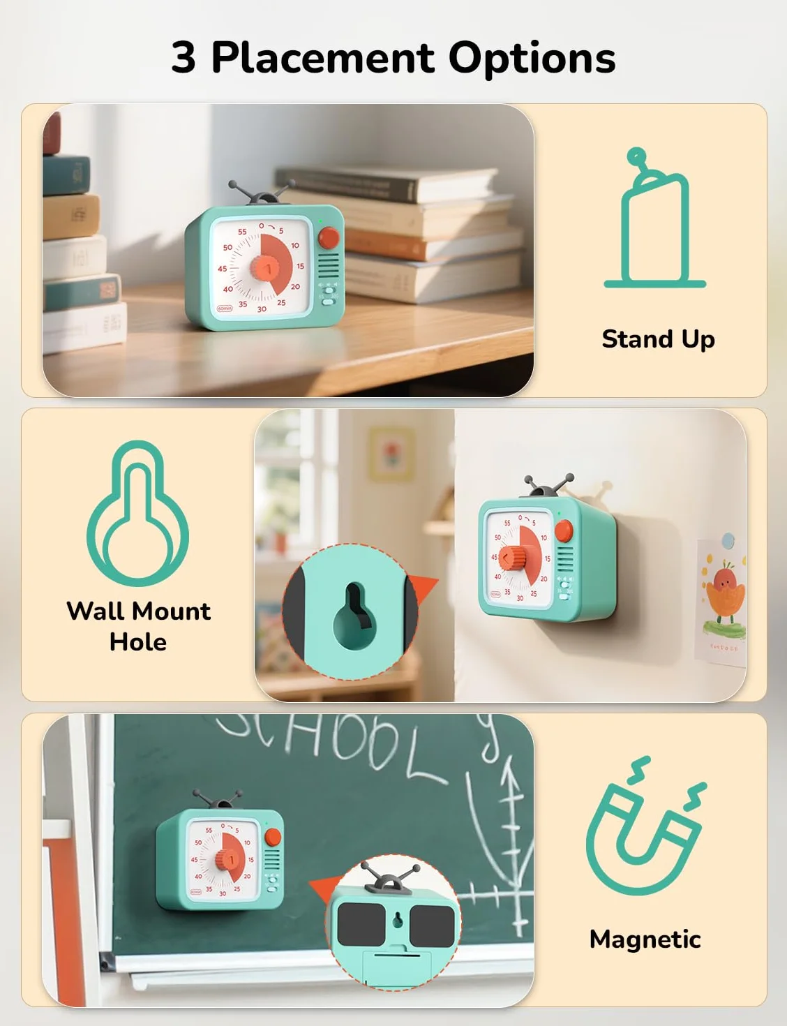 LIORQUE Wizualny timer dla dzieci, uroczy kreskówkowy design, 60-minutowy wizualny minutnik, odliczanie z cichą pracą, narzędzia do zarządzania czasem dla dzieci, do klasy, nauczania, gotowania