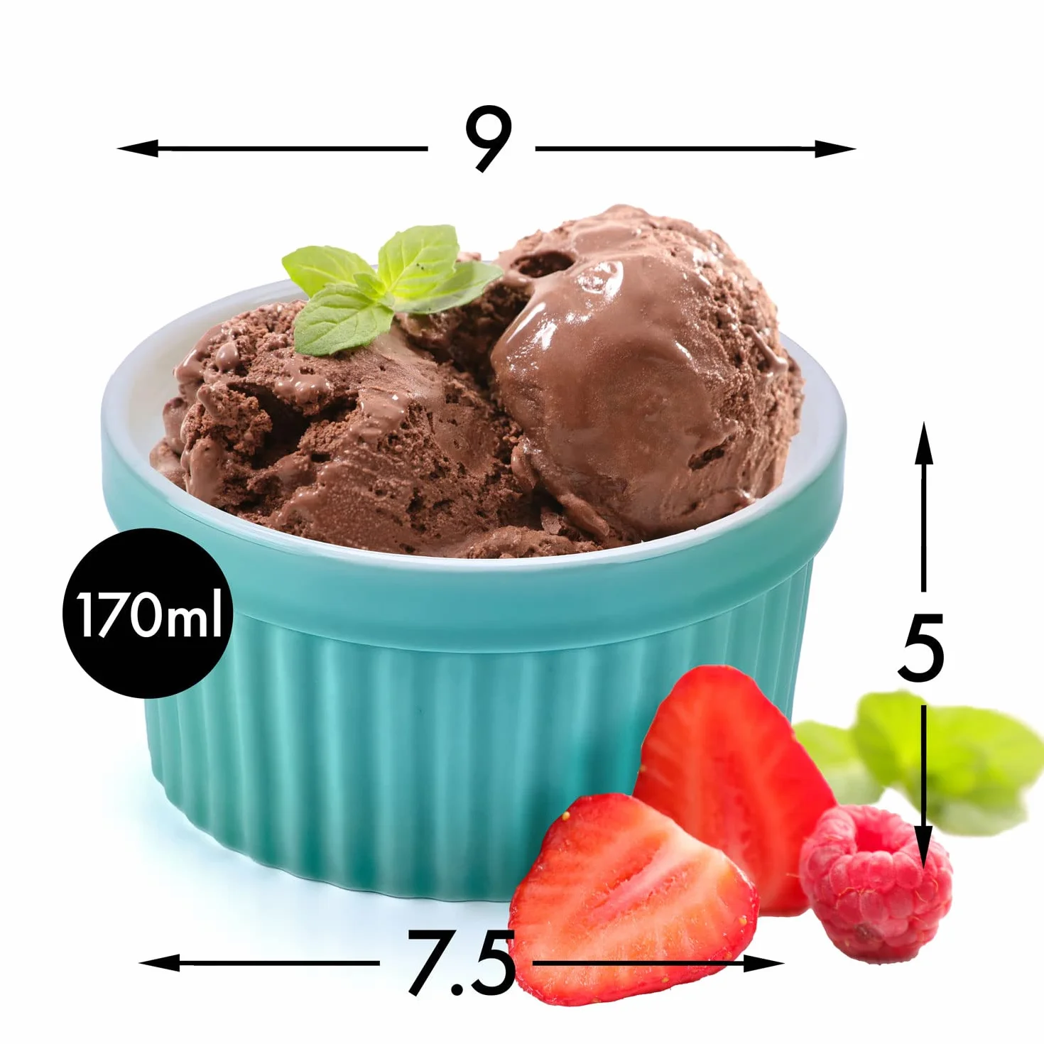 Miseczki deserowe Dimono 170 ml zestaw 8 szt. turkusowe do kremów Brulee Souflee