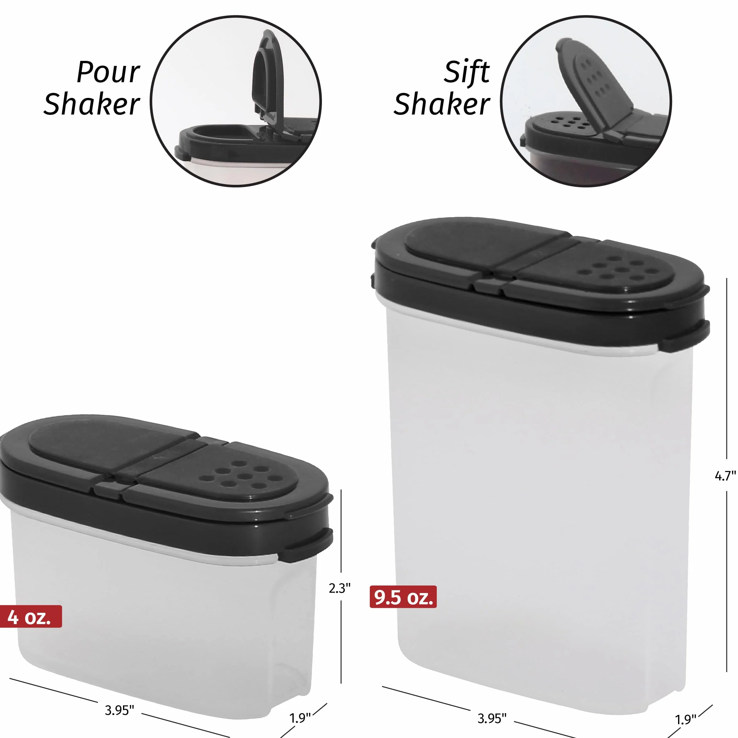 SIGNORA WARE Plastikowe pojemniki na przyprawy – zestaw 8 słoików na przyprawy, 4 mini, 4 duże – słoiki na przyprawy do przechowywania przypraw, ziół, marynat, cukru, soli, pieprzu – łatwe do