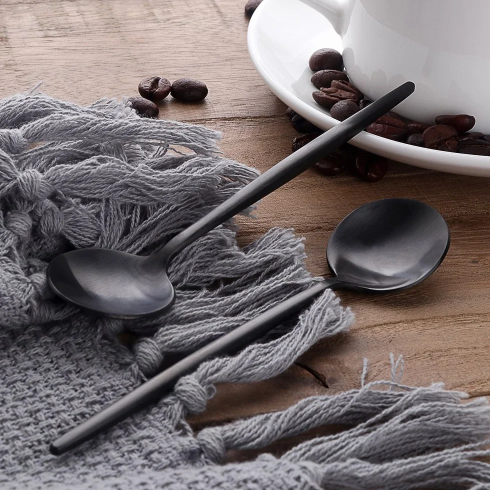 BISDA RUN Łyżki do espresso ze stali nierdzewnej, zestaw 10 mini łyżeczek do kawy, cukru, deserów, cappuccino, matowe czarne