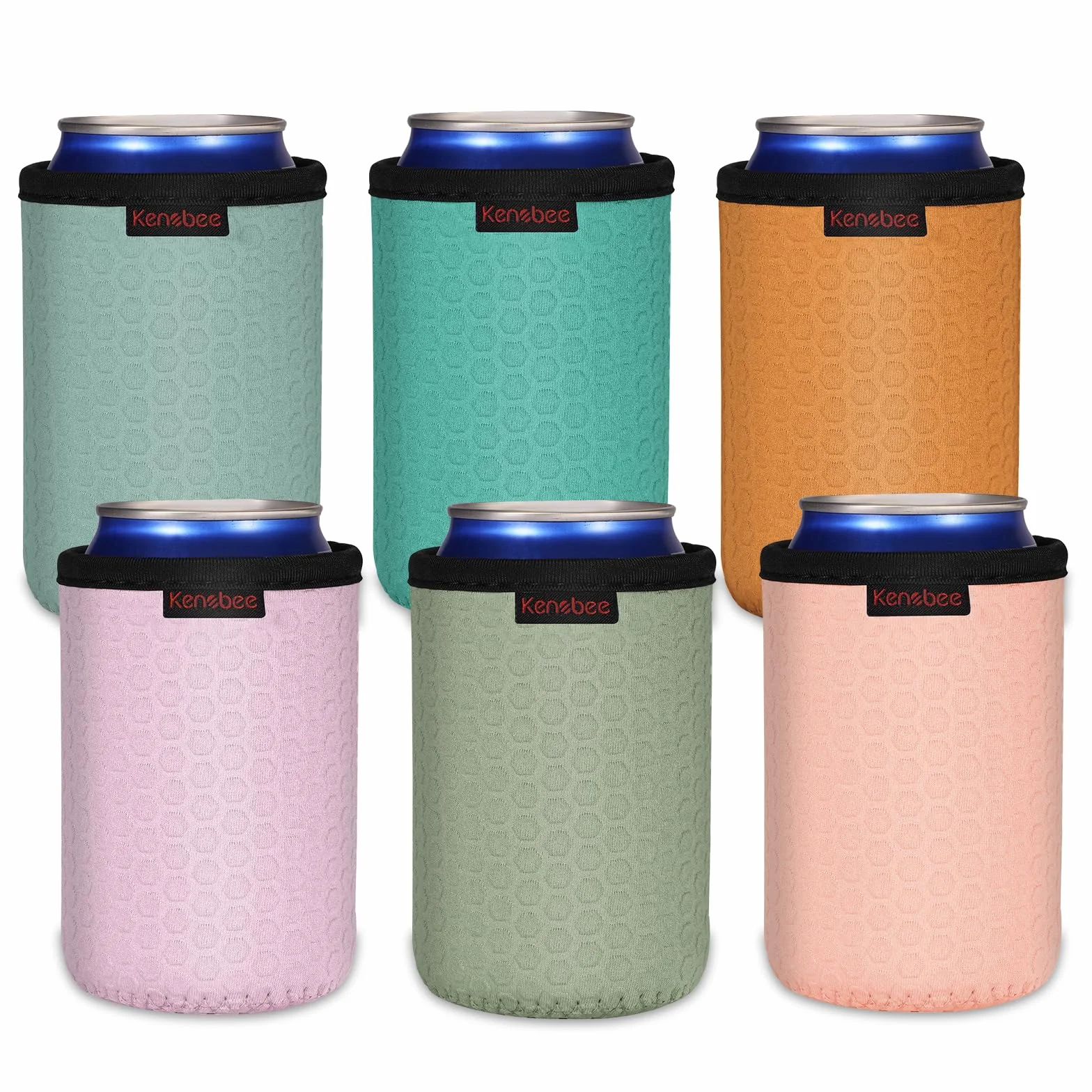 6x 12oz pojemniki chłodzące do puszek, izolowane, wielokrotnego użytku, antypoślizgowe, neoprenowe, uchwyty na napoje, etui na puszki piwa (355 ml, 6 kolorów), miętowa zieleń/szaro-zielona