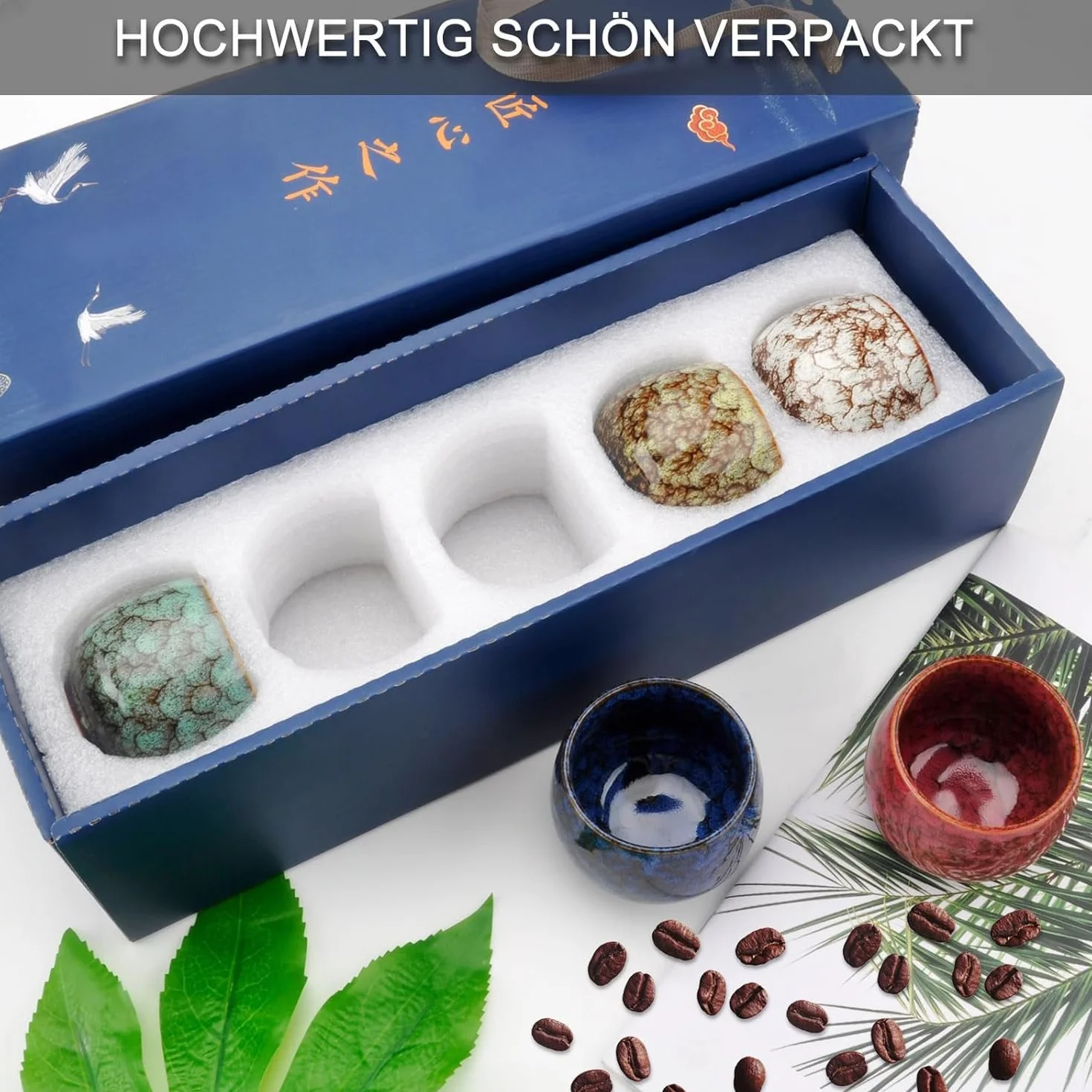 Zestaw 5 filiżanek do espresso, 130 ml, ceramiczne, bez uchwytu, do cappuccino, japońskie filiżanki do herbaty, filiżanki do espresso i mokki, zestaw filiżanek do herbaty