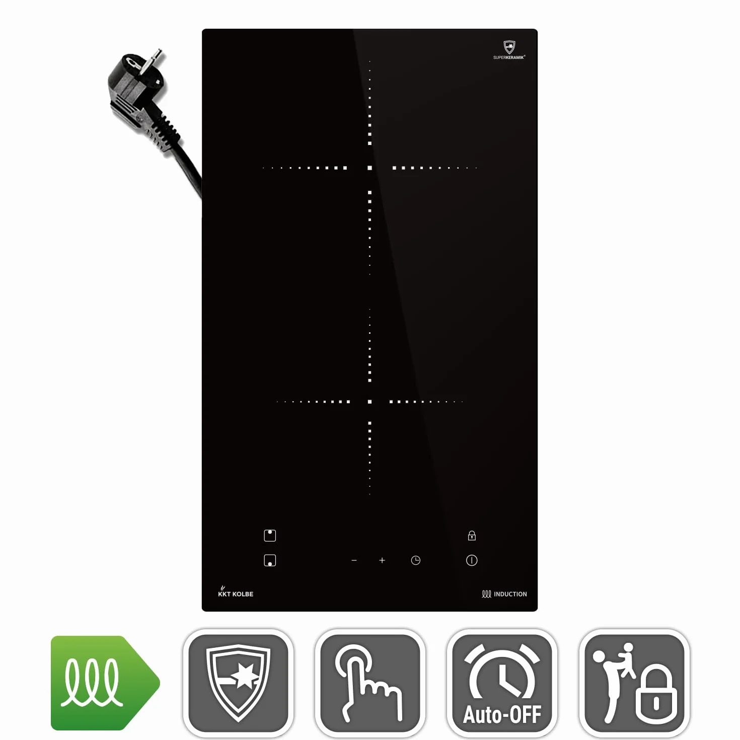 KKT KOLBE podwójna płyta indukcyjna 30 cm Autar | szkloceramika | 2 strefy | 9 poziomów | bezramowa | timer | rozpoznawanie garnka | blokada przycisków | IND294