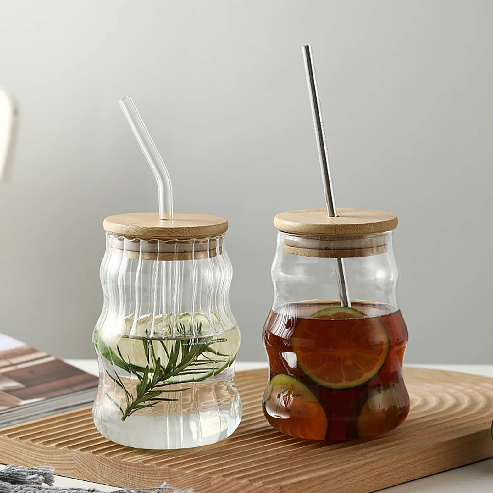 Szklane kubki z pokrywkami i słomkami, 500 ml, szklany kubek z pokrywką i słomką, szklanki do kawy mrożonej, nowoczesne szklanki do smoothie do whisky, napojów gazowanych, herbaty, A 1