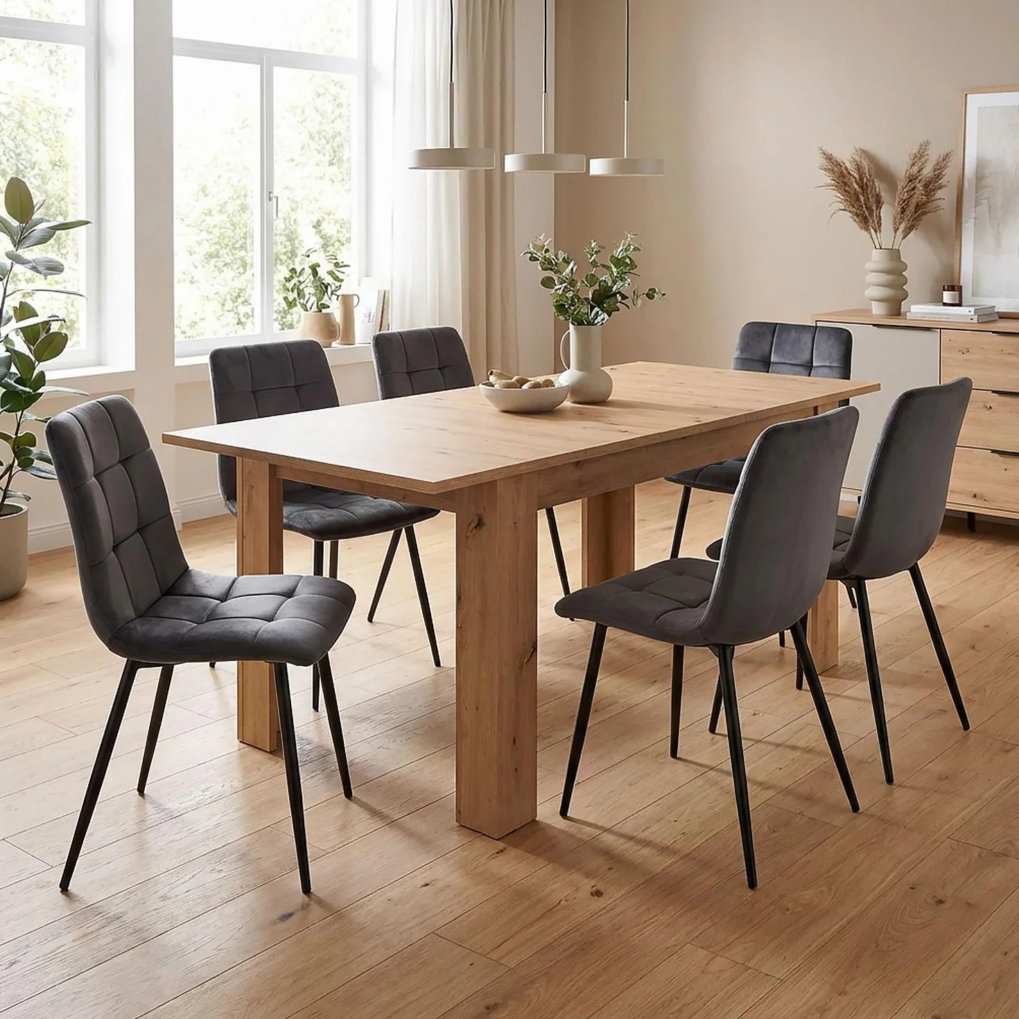 Homestyle4u Rozsuwany stół drewniany 120 x 80 cm, dąb, nowoczesny stół do jadalni i kuchni, z możliwością przedłużenia do 160 cm – dla maksymalnie 6 osób.