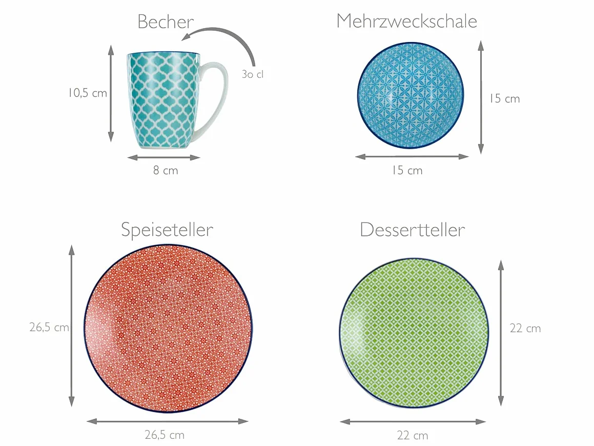 Creatable Mediterran Zestaw Naczyń, 36 x 32 x 35 cm, 16 Szt.