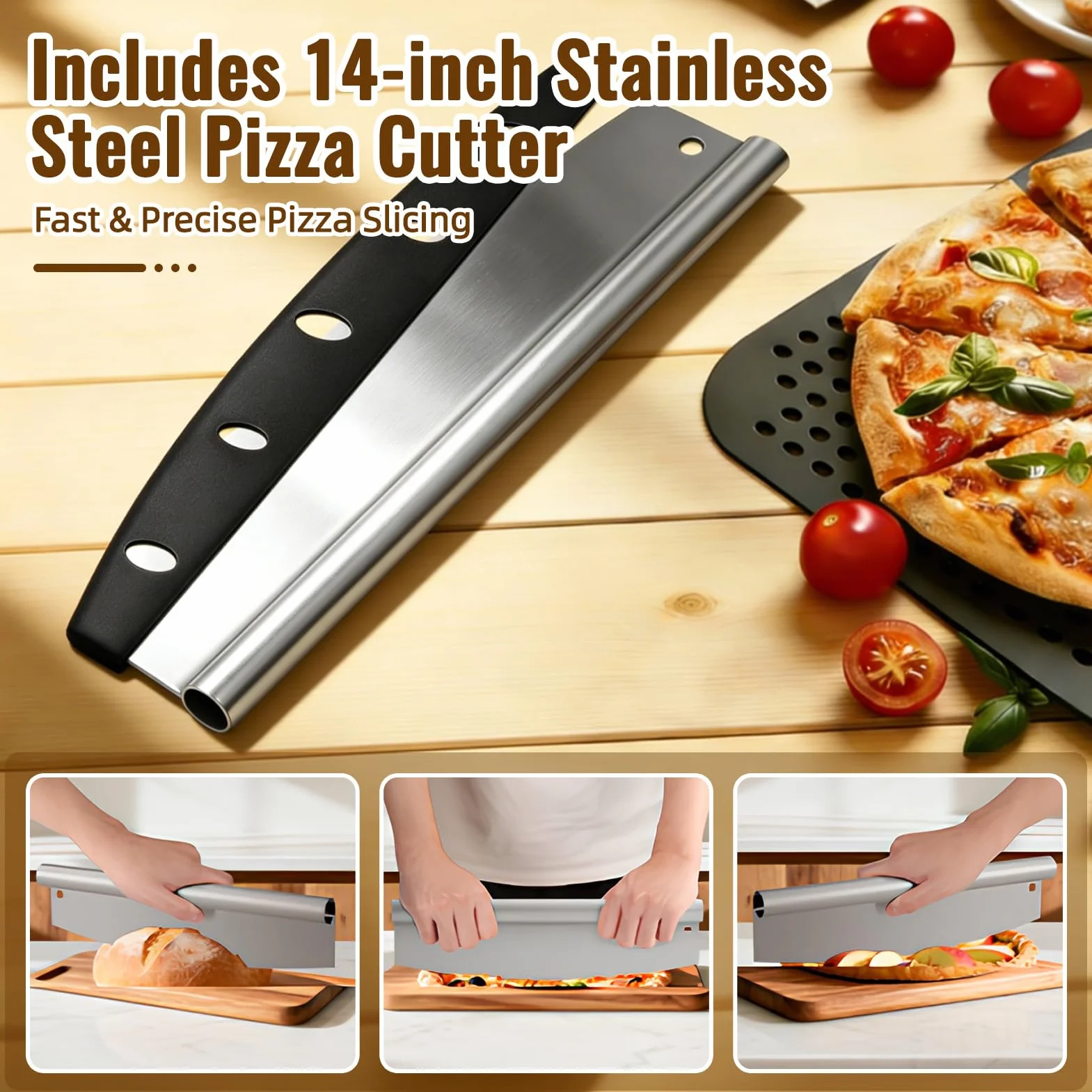 Łopatka do pizzy premium – długa łopatka do pizzy – perforowana łopatka do pizzy z twardego anodowanego aluminium – ułatwia przesuwanie ciasta na pizzę – akcesoria do grilla prezent