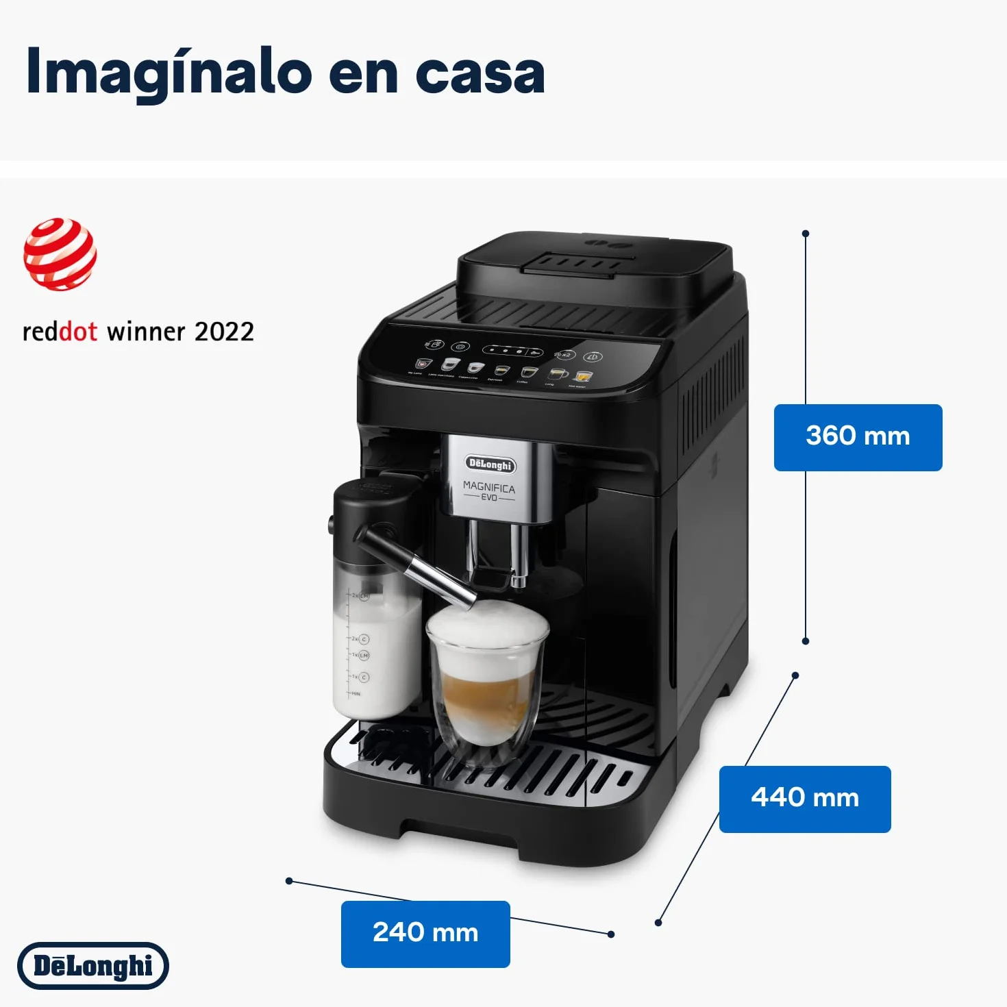 De'Longhi Magnifica Evo Ecam 292.81.B W Pełni Automatyczny Ekspres do Kawy z Dyszą do Spieniania Mleka, 7 Przycisków do Różnych Rodzajów Kaw, Intuicyjny Panel Sterowania, 2 Filiżanki, Czarny