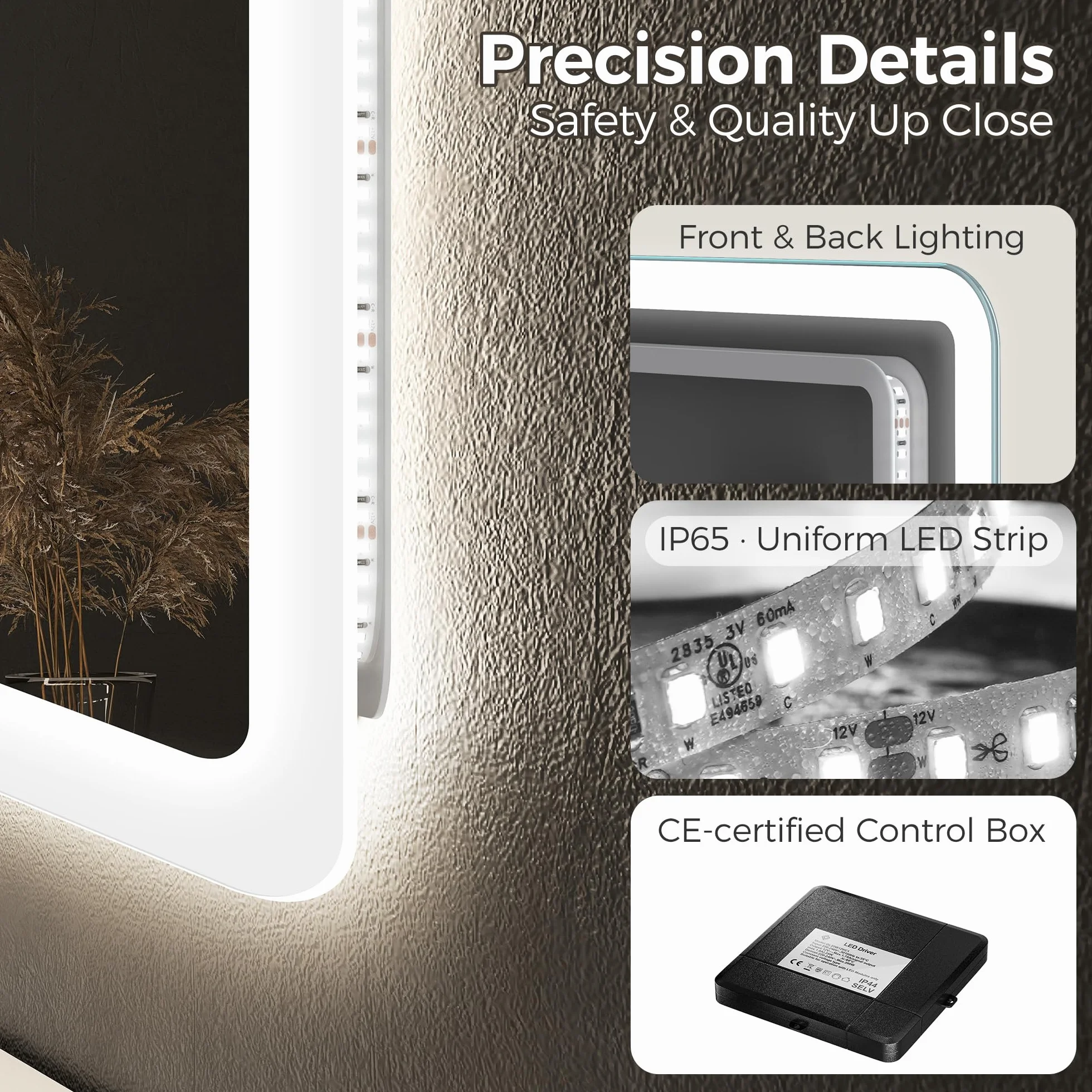 STARLEAD Lustro-łazienka ze światłem i Bluetooth 120x70cm, lusterka-duże z LED, przeciwmgielne, ściemniane, 3 kolory światła, pamięć, IP44, szkło hartowane HD, poziome/pionowe