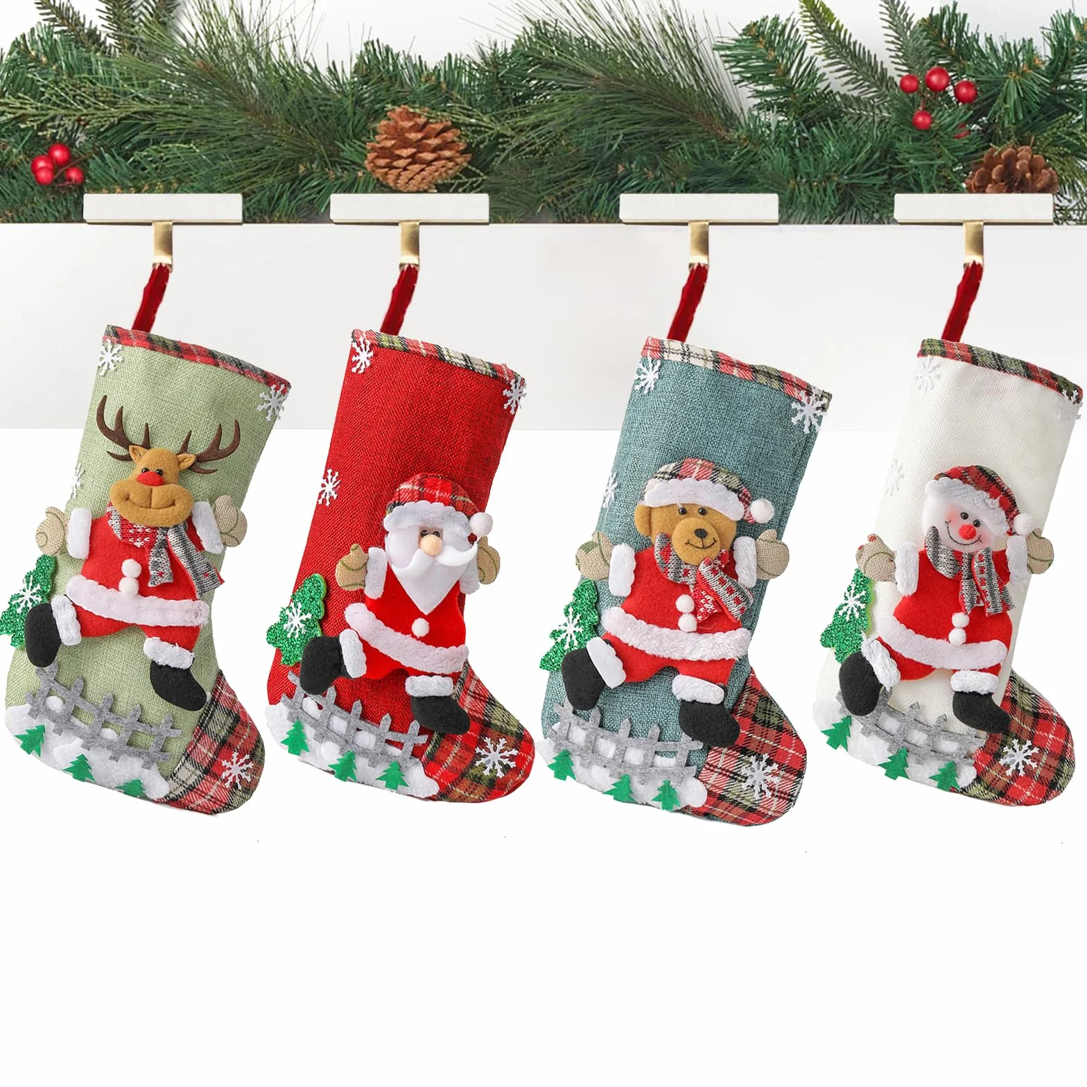 Świąteczne skarpety kominkowe O-Kinee 4 sztuki Boots Custom Christmas Socks Hanging Wypełniacz Dekoracja domu