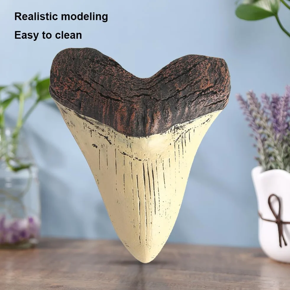 HTU 5 cali gigantyczny ząb megalodon łatwe do czyszczenia żywica zęby rekina dekoracja wnętrz replika zęba rekina biologia morska rekwizyty do nauczania dla dzieci dzieci