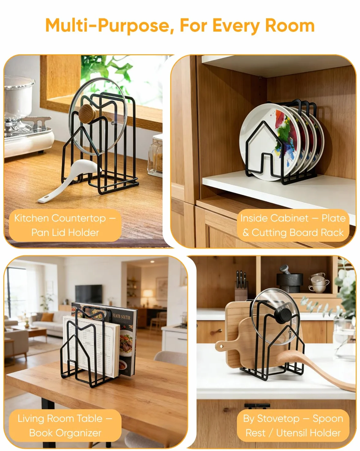 LINFIDIT Schneidebrett-Rack,Schneidebrett-Organiser Ständer Halter Topfpfannendeckel-Halter für Küchenarbeitsplatte Schwarz