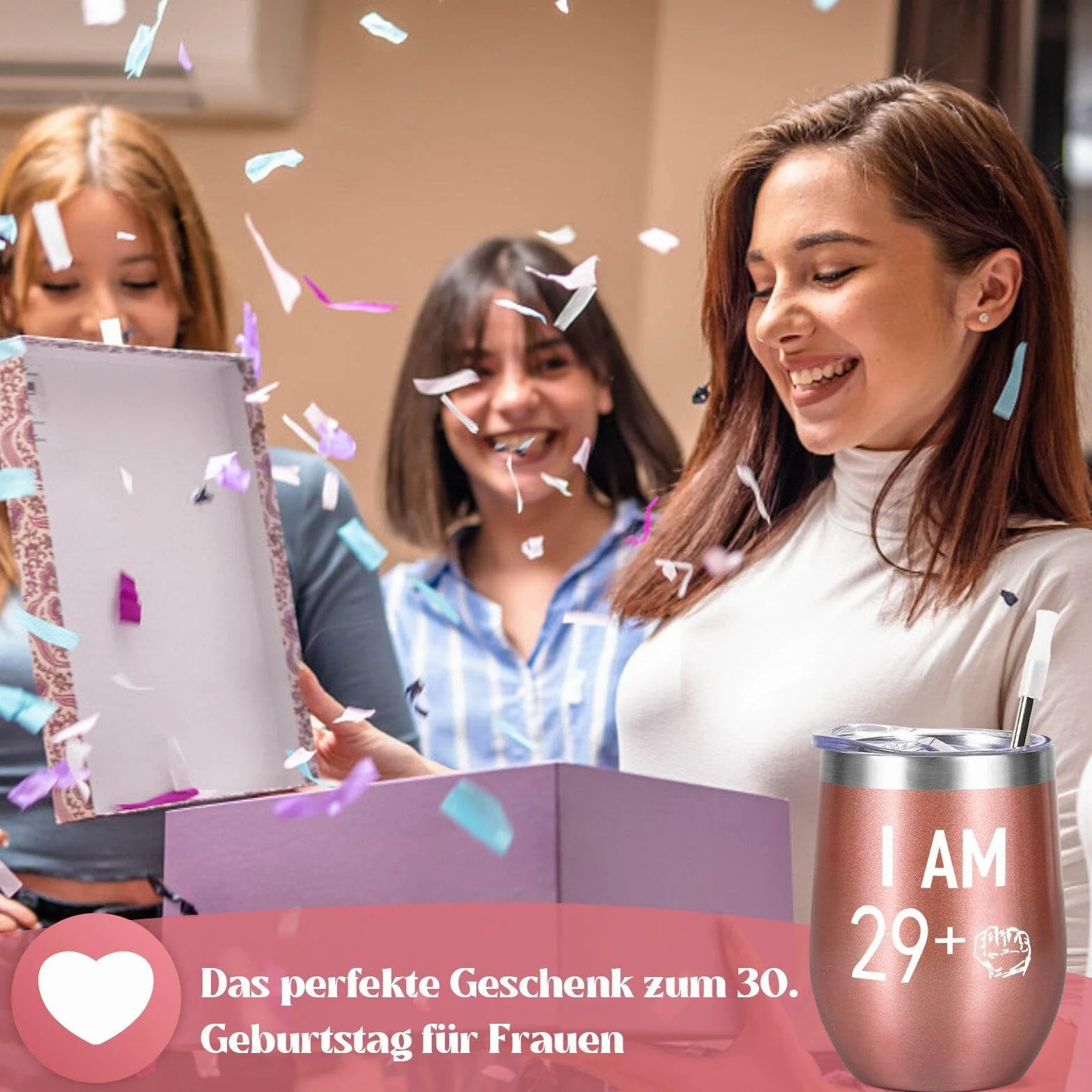 Livole 30. urodziny dla kobiet, prezenty na 30. urodziny dla kobiet, prezent na 30. urodziny kobiety, 12 uncji dwuscienna stal nierdzewna kubeczek do wina z pokrywką i pędzelkiem do słomy, izolowana