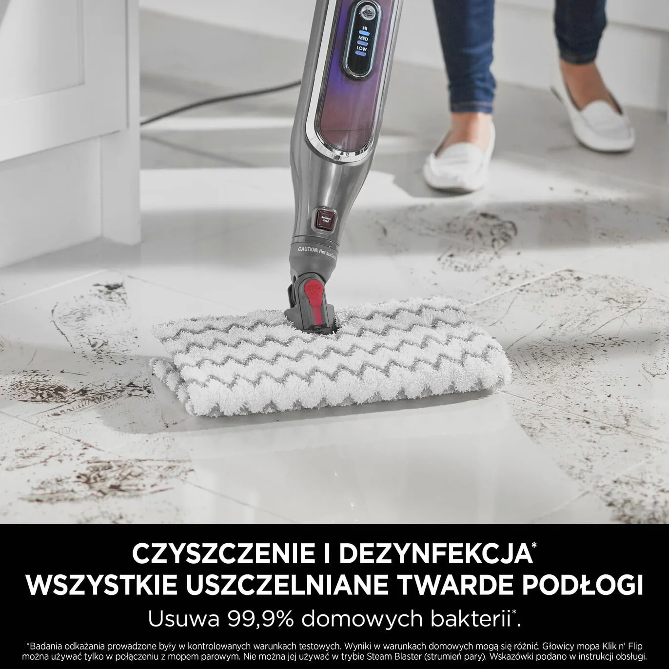 Shark Automatic Klik n' Flip Mop parowy do twardych podłóg z kontrolą pary, funkcją Steam Blaster, 2 nakładki czyszczące które można prać, pojemnik na wodę 350ml, kabel 6 m, szaro/bordowy S6003EU